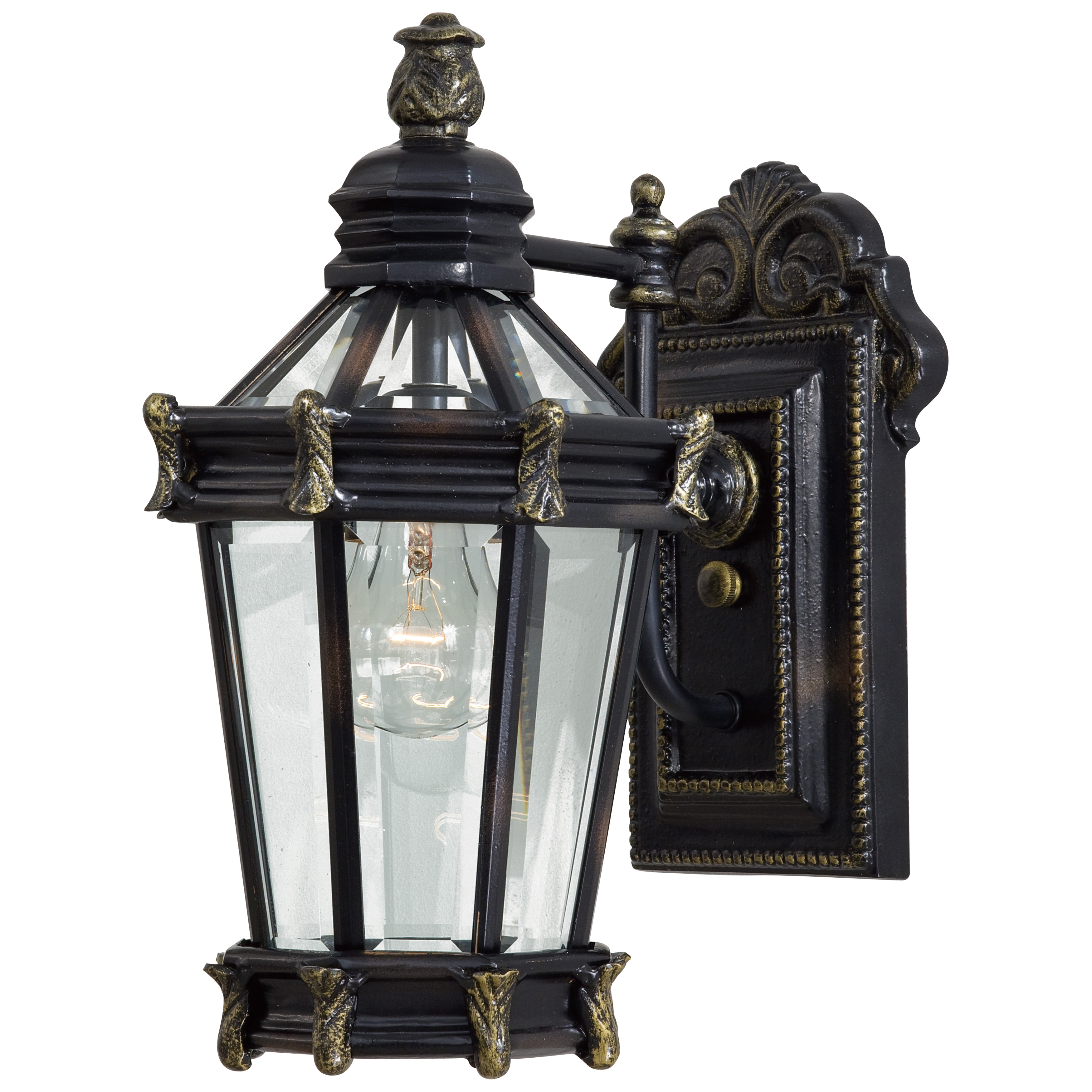 4 Light Wall Mount in Heritage™ with Gold Highlights Finish with Clear Beveled Glass