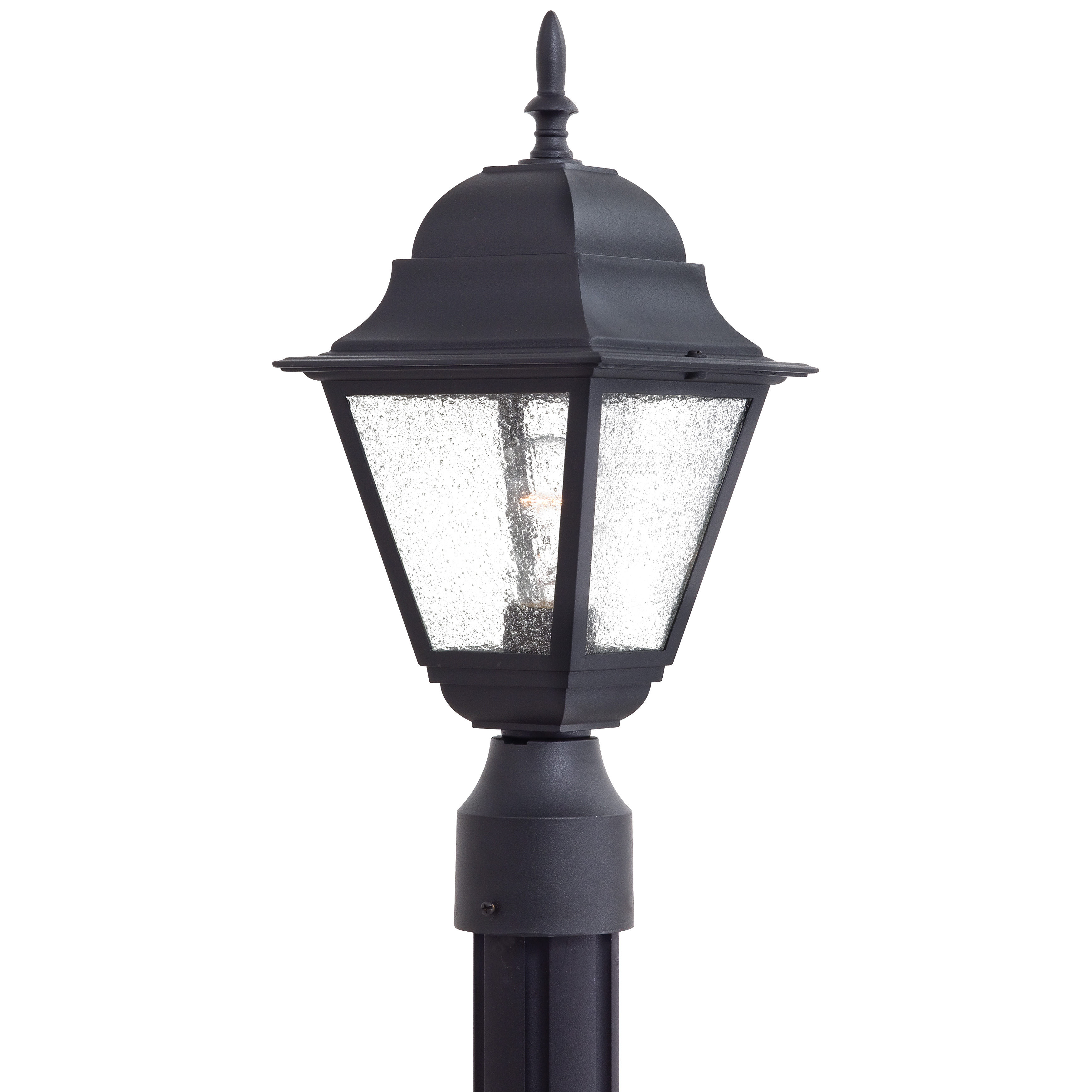 1 Light Post Mount in Black Finish with Clear Seeded Glass