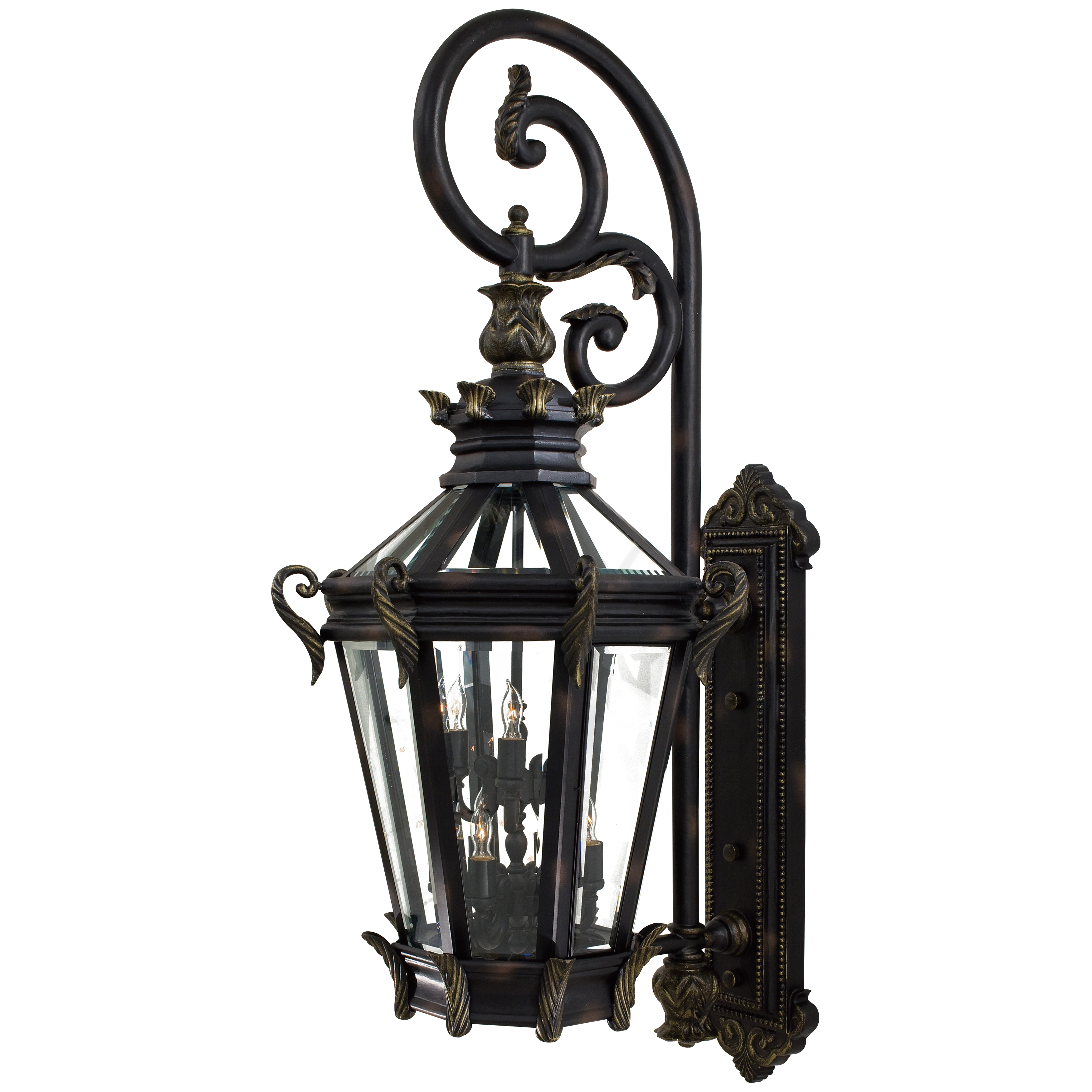 6 +3 Light Wall Mount in Heritage™ with Gold Highlights Finish with Clear Beveled Glass
