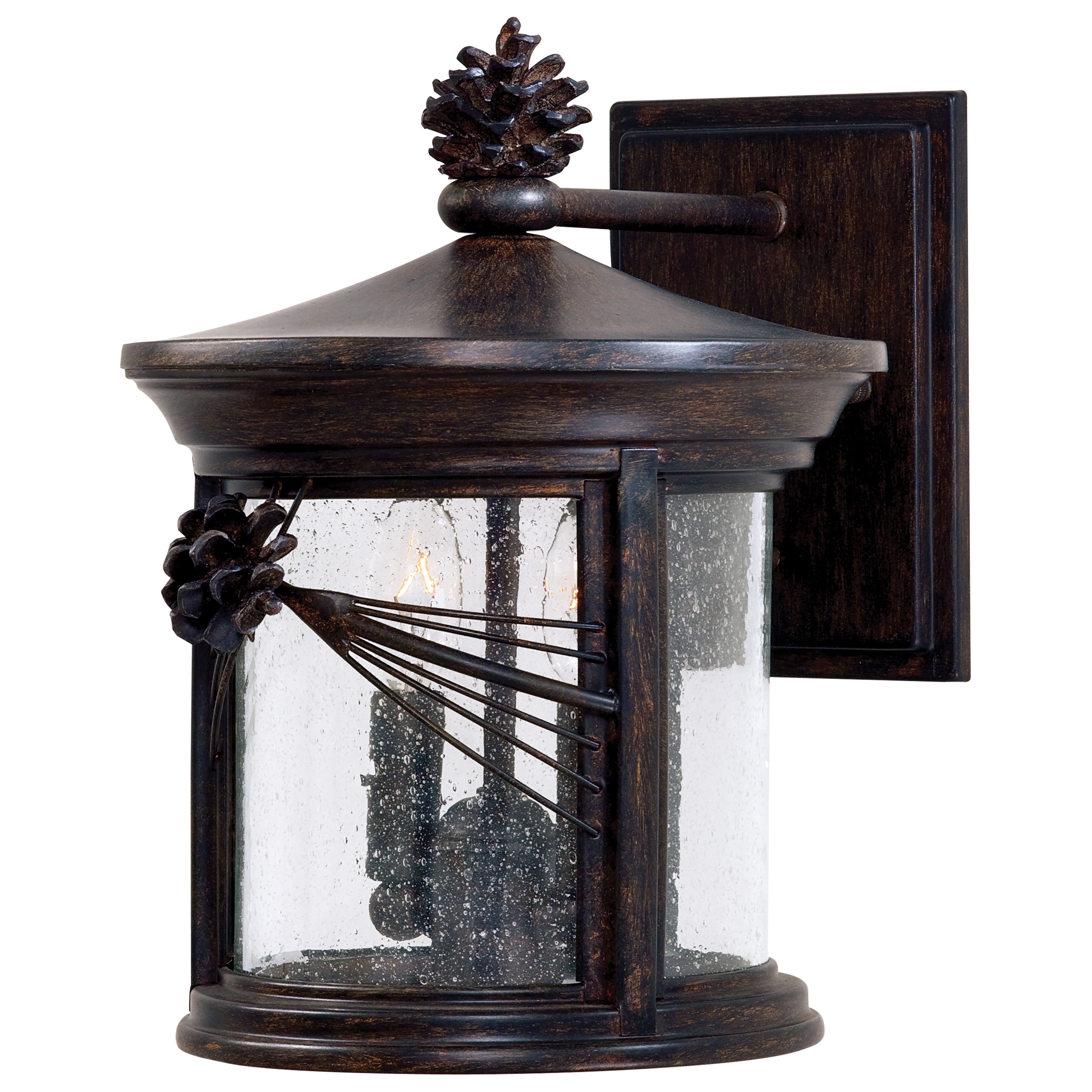 2 Light Wall Mount in Iron Oxide Finish with  Mouth Blown Clear Seeded Glass