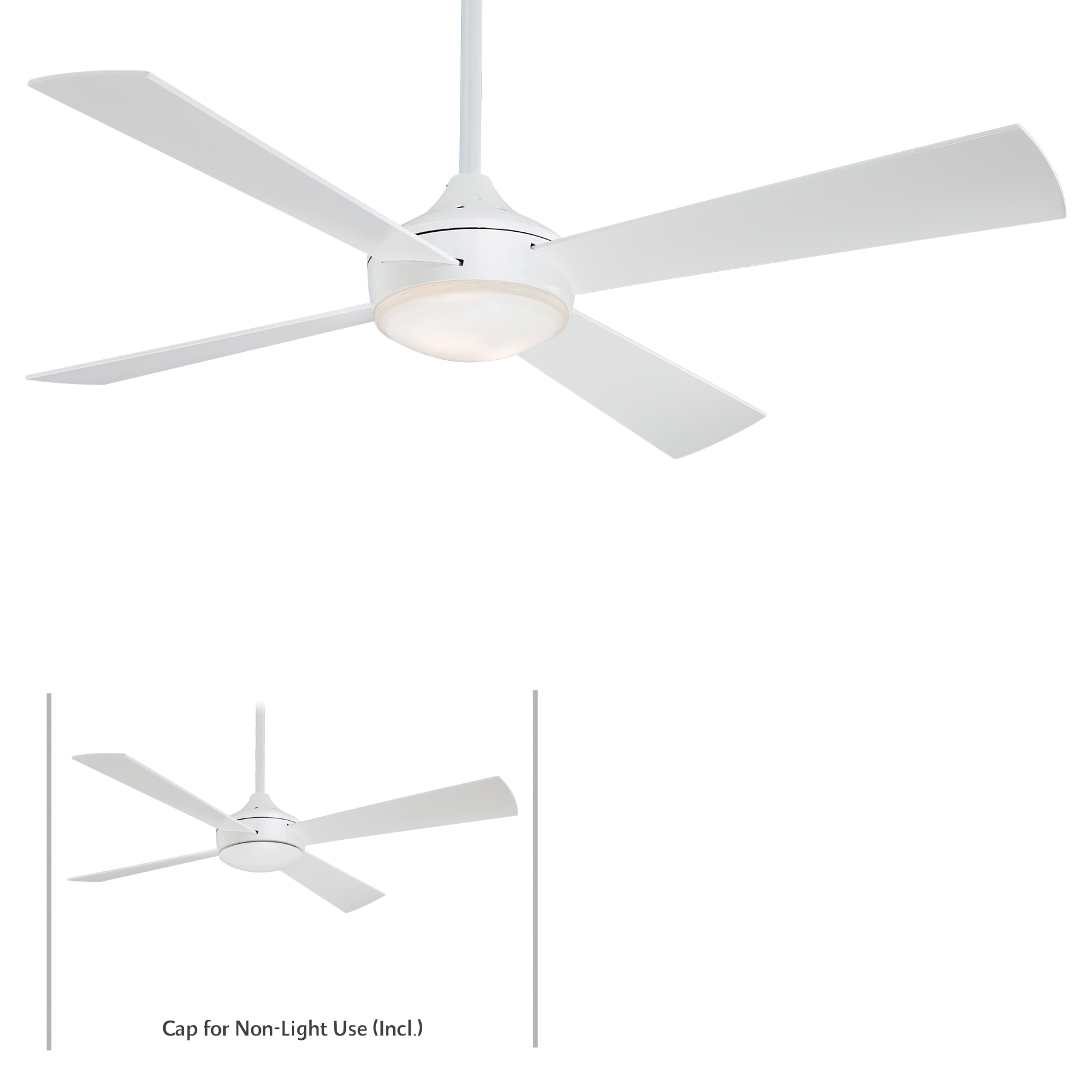 The Aluma combines contemporary styling with practical functionality, featuring integrated LED lighting (1652 lumens, 92 CRI) and a clean white finish. Its 52" span makes it ideal for medium-sized rooms.