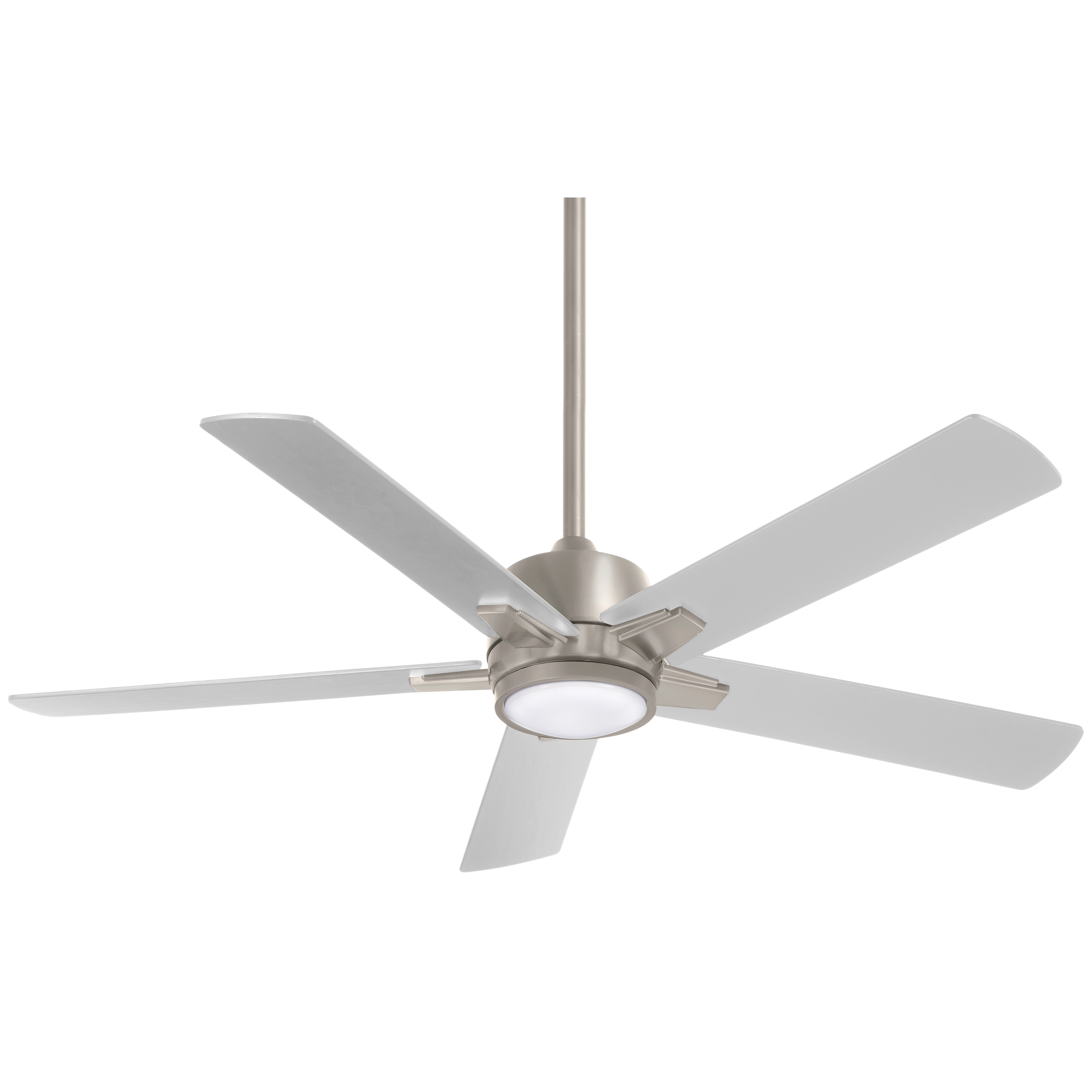 The Stout ceiling fan combines a generous 54-inch blade span with energy-efficient LED lighting in a timeless brushed nickel finish. Its transitional design and high CRI lighting make it suitable for various residential and light commercial spaces.