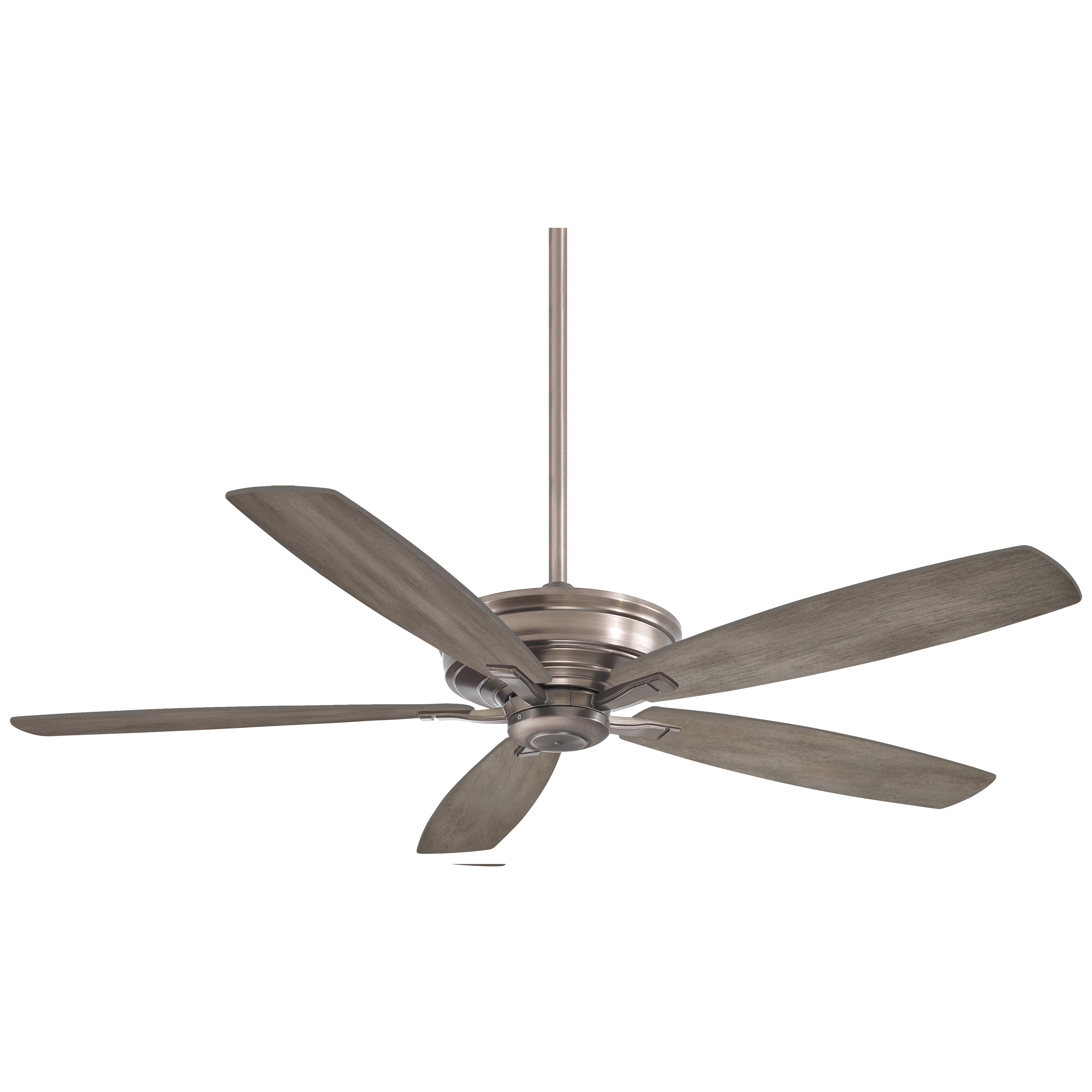 The Kafé-XL 60" ceiling fan combines contemporary styling with industrial elements, featuring a burnished nickel finish and seashore grey plywood blades. Ideal for large spaces requiring substantial airflow and visual impact.