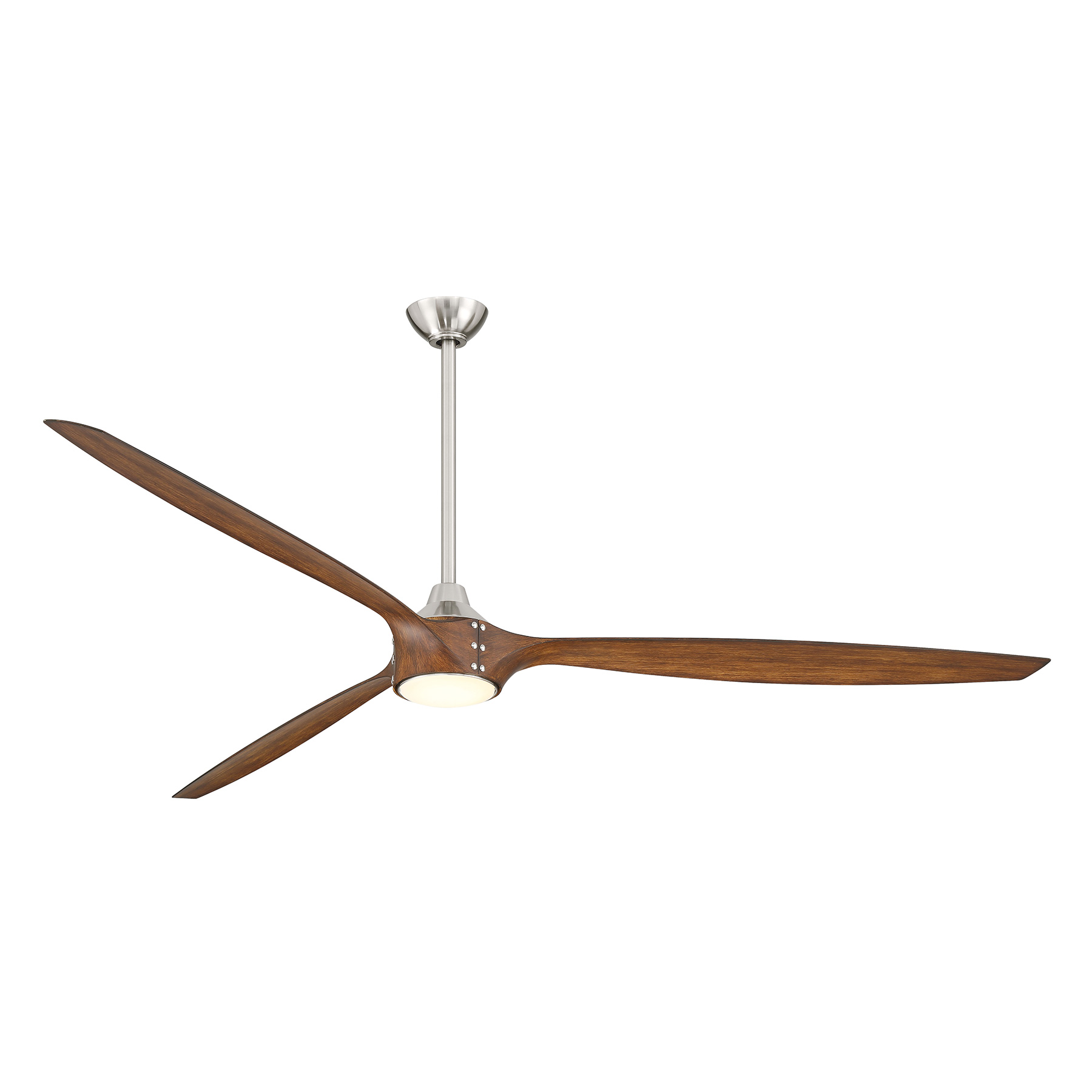 The Pierce 84" combines impressive airflow coverage with integrated LED lighting and smart controls. Distressed Koa wood blades add warmth to the brushed nickel finish, making it ideal for large, open-concept spaces.