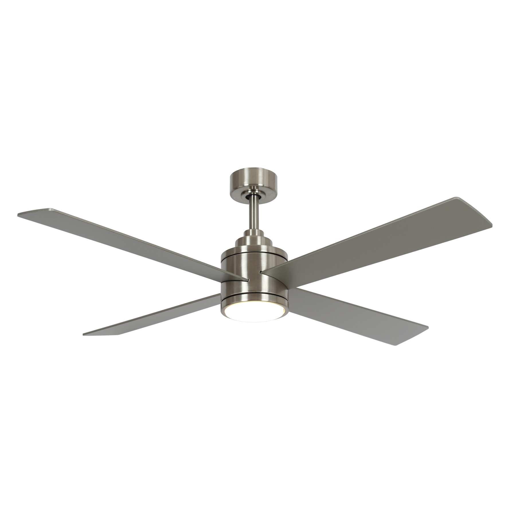 The Falco combines contemporary styling with powerful LED illumination (1597 lumens) and efficient AC motor operation. Its brushed nickel finish and silver plywood blades create a sleek, versatile look suitable for large residential and commercial spaces.