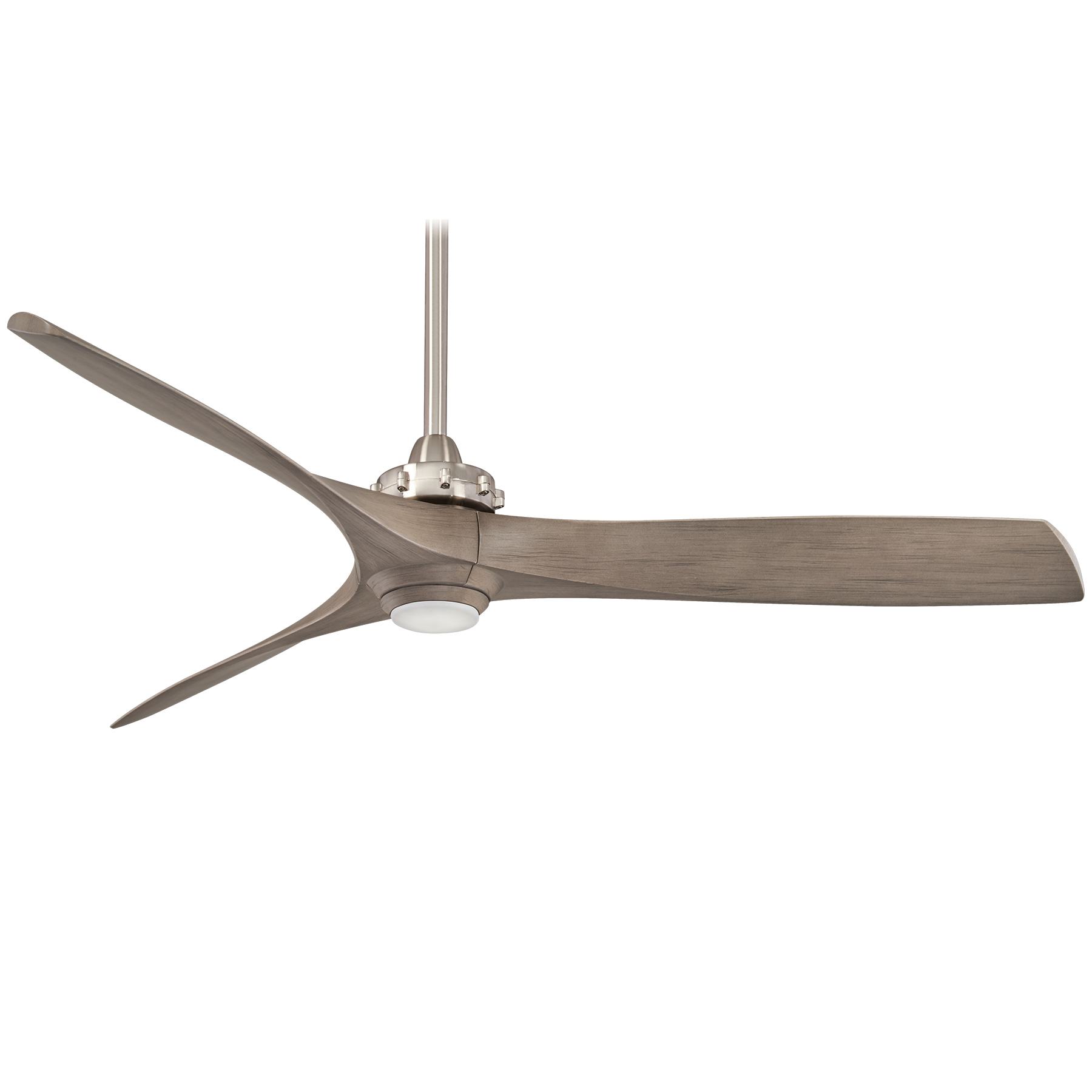 The Aviation LED ceiling fan delivers powerful airflow with integrated LED lighting in a contemporary brushed nickel finish. Its 60-inch blade span and DC motor provide efficient cooling for large spaces.