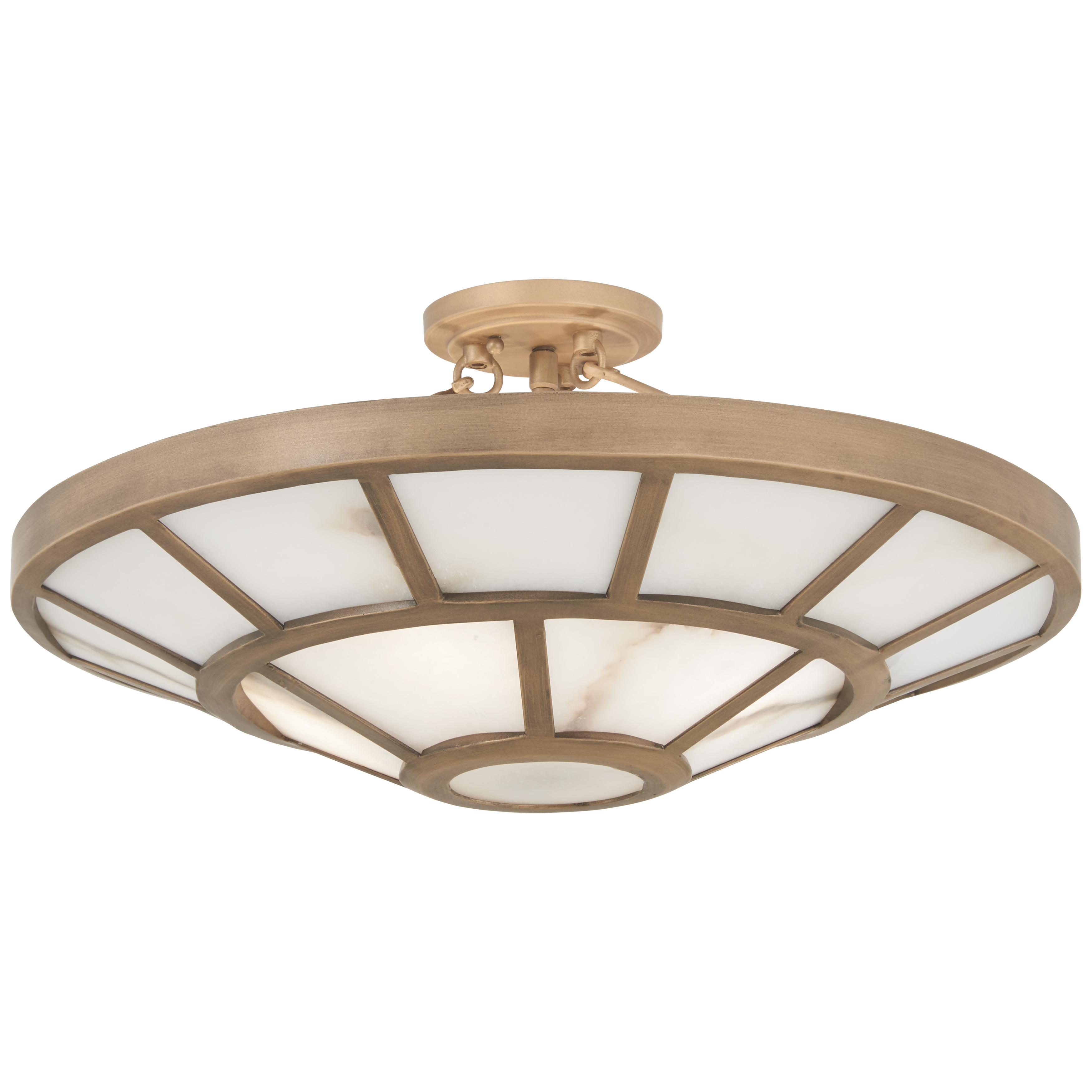 The Istria semi-flush mount combines traditional elegance with practical ceiling clearance. Natural alabaster panes diffuse light beautifully while the ashen gold finish adds warmth to any space.