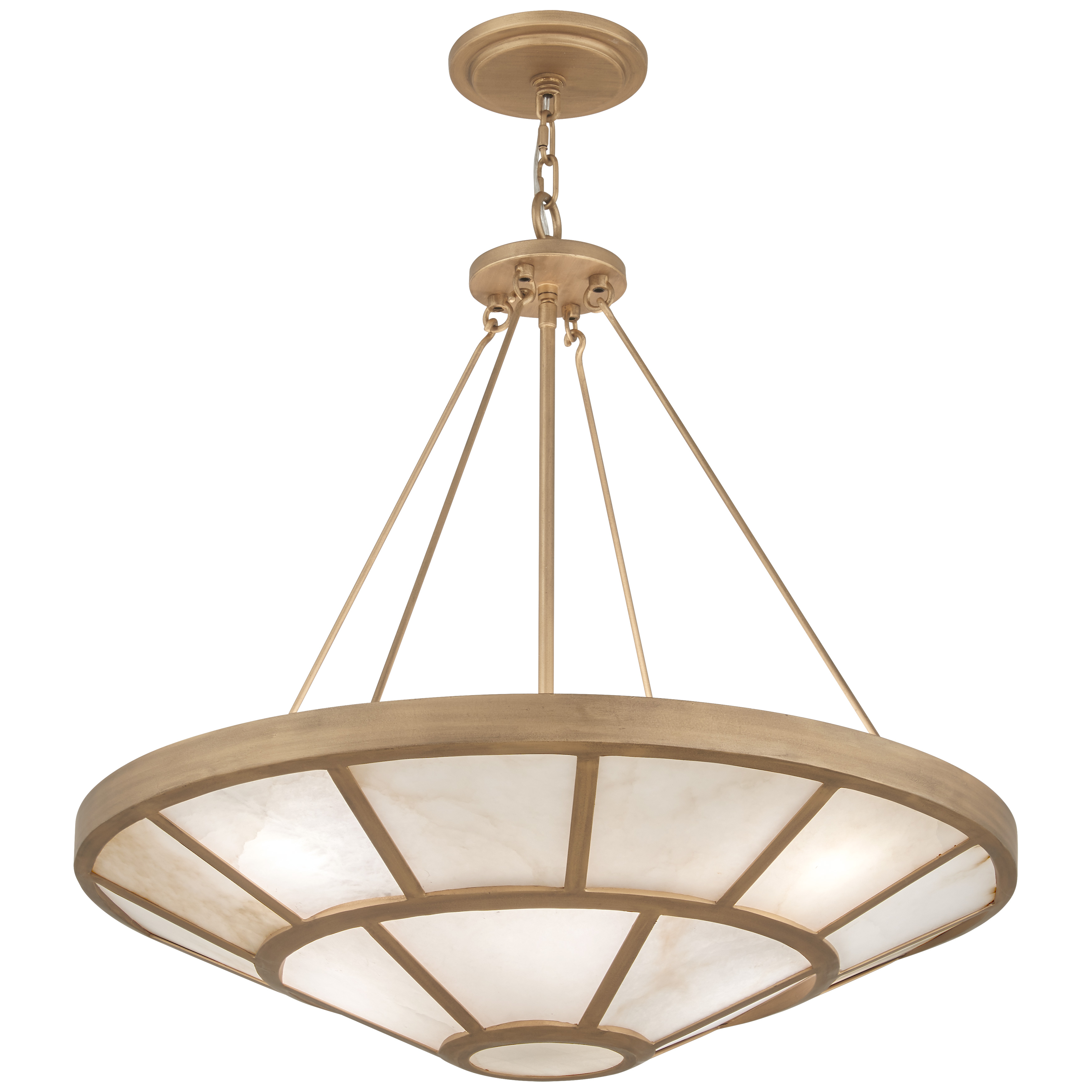 The Istria 8-Light Pendant combines warm Ashen Gold metalwork with natural alabaster panes to create a sophisticated focal point. Its substantial 28-inch scale and traditional design make it perfect for formal dining rooms and grand entryways.