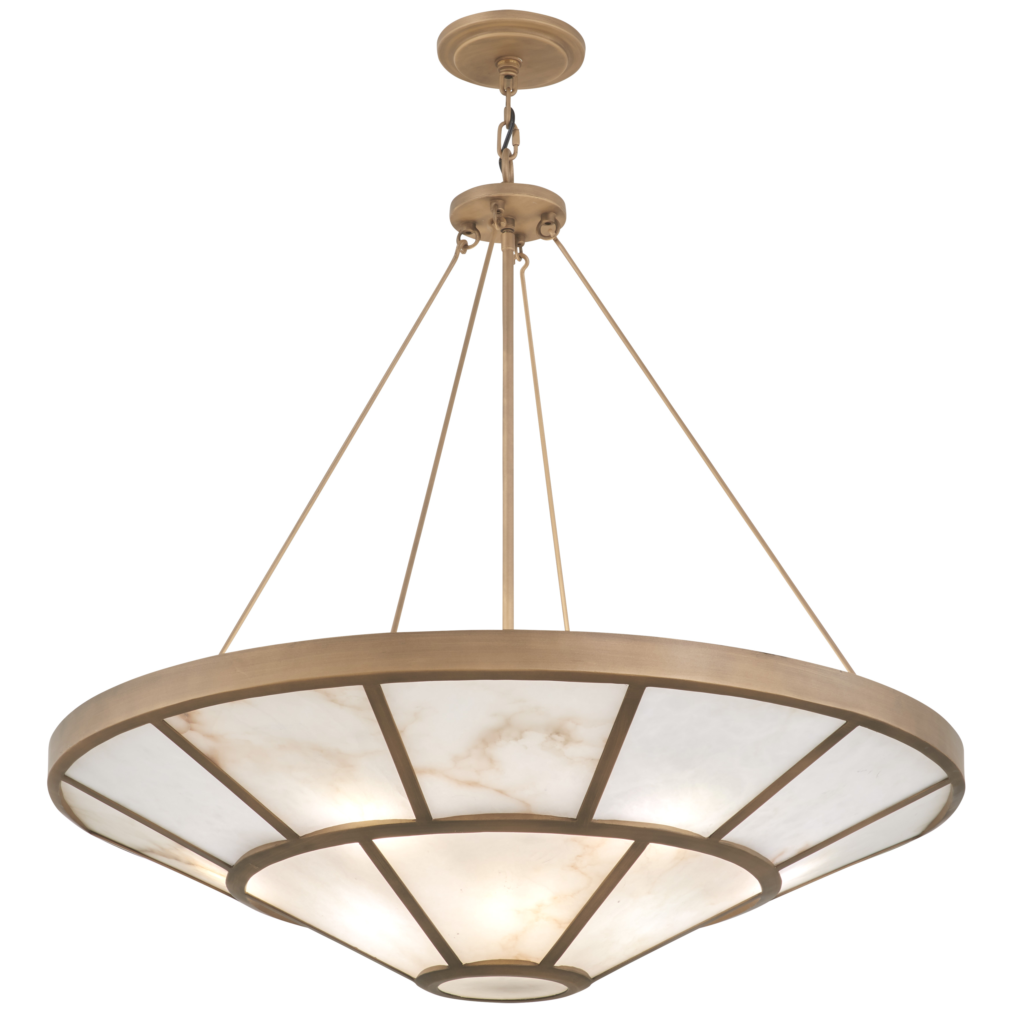 The Istria 12-Light Pendant combines Old World elegance with natural beauty through its natural alabaster panes and warm Ashen Gold finish. At 36 inches wide, this substantial fixture creates dramatic ambiance in formal spaces.