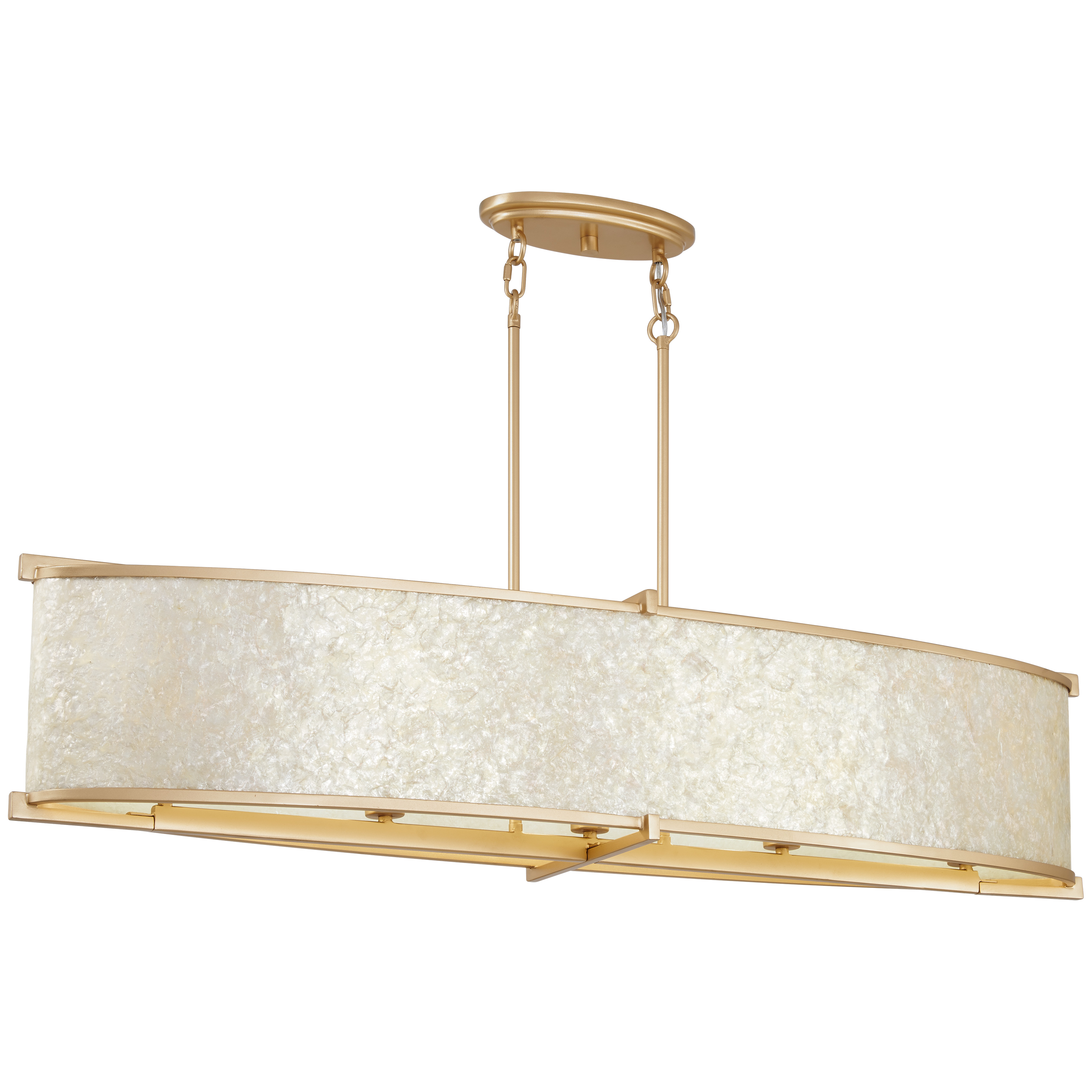 The Sommers Bend brings organic beauty to your space with its distinctive capiz shell inlay and warm Fawn Gold finish. This 48-inch linear chandelier delivers substantial presence over kitchen islands and dining tables.