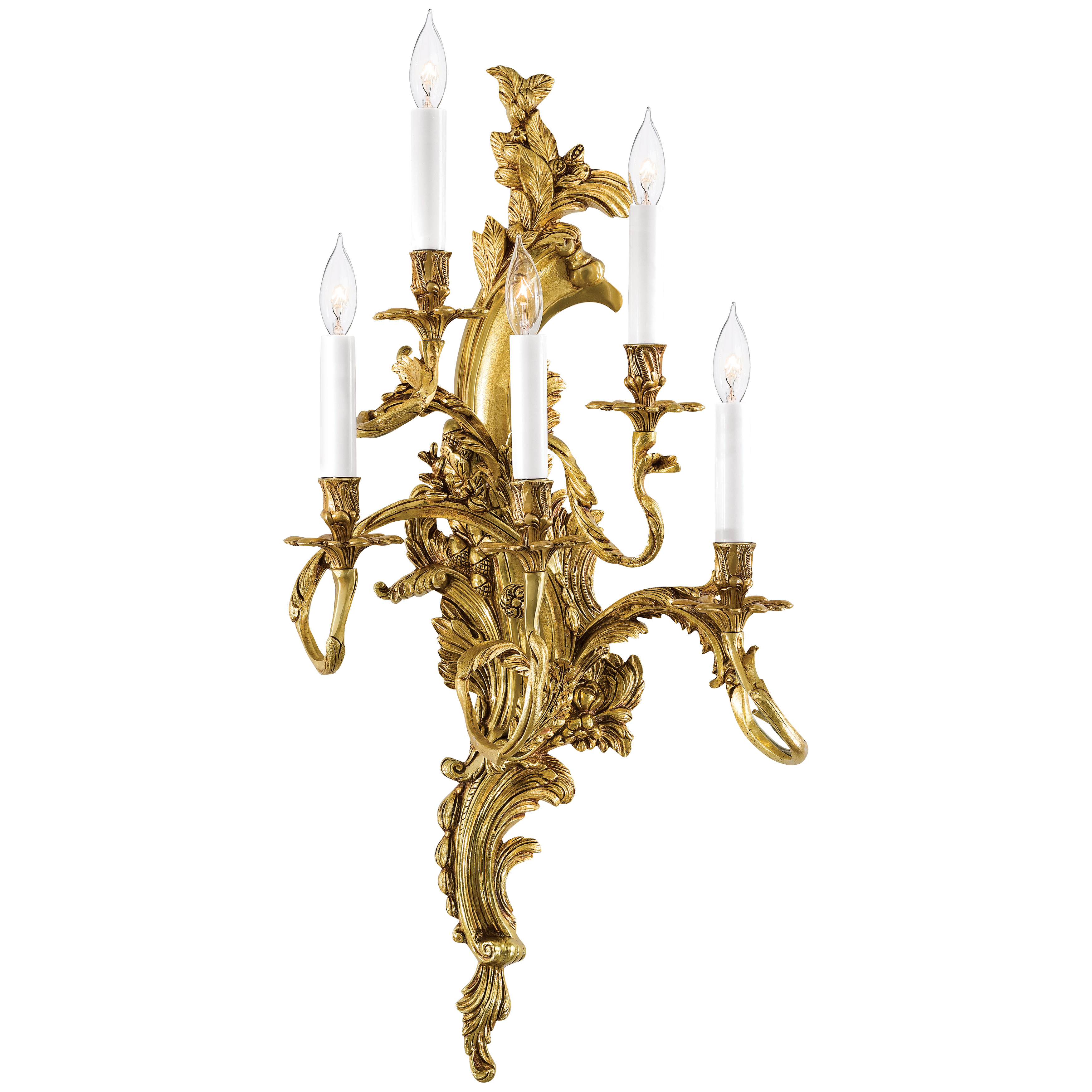 This substantial 5-light wall sconce brings European craftsmanship to your space with its handcrafted Spanish construction and aged French gold finish. At nearly 29 inches tall, it makes a bold statement in grand entryways and formal spaces.