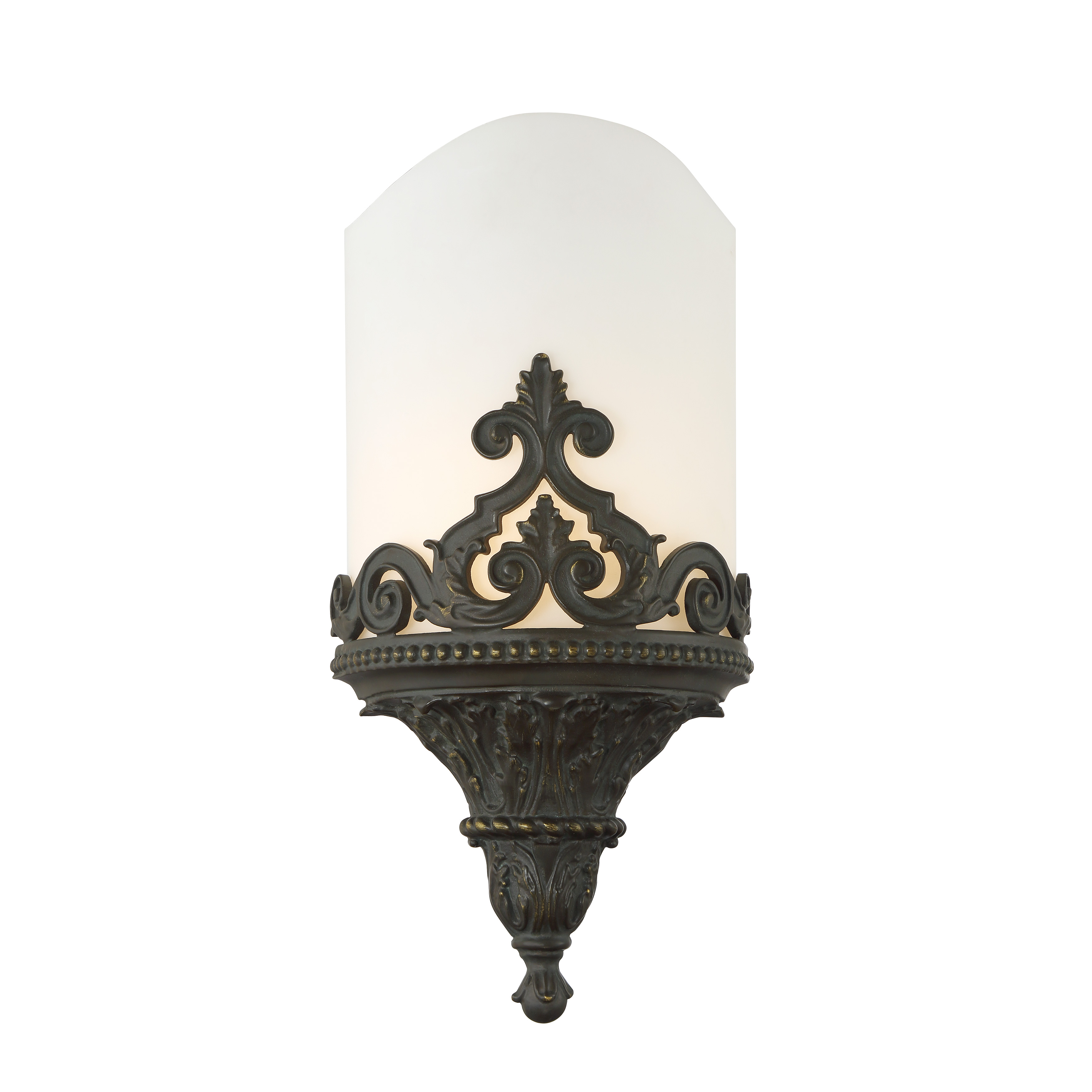 This Metropolitan wall sconce combines timeless design with practical functionality. The aged bronze finish and white faux alabaster shade create a warm, inviting ambiance perfect for traditional and transitional interiors.