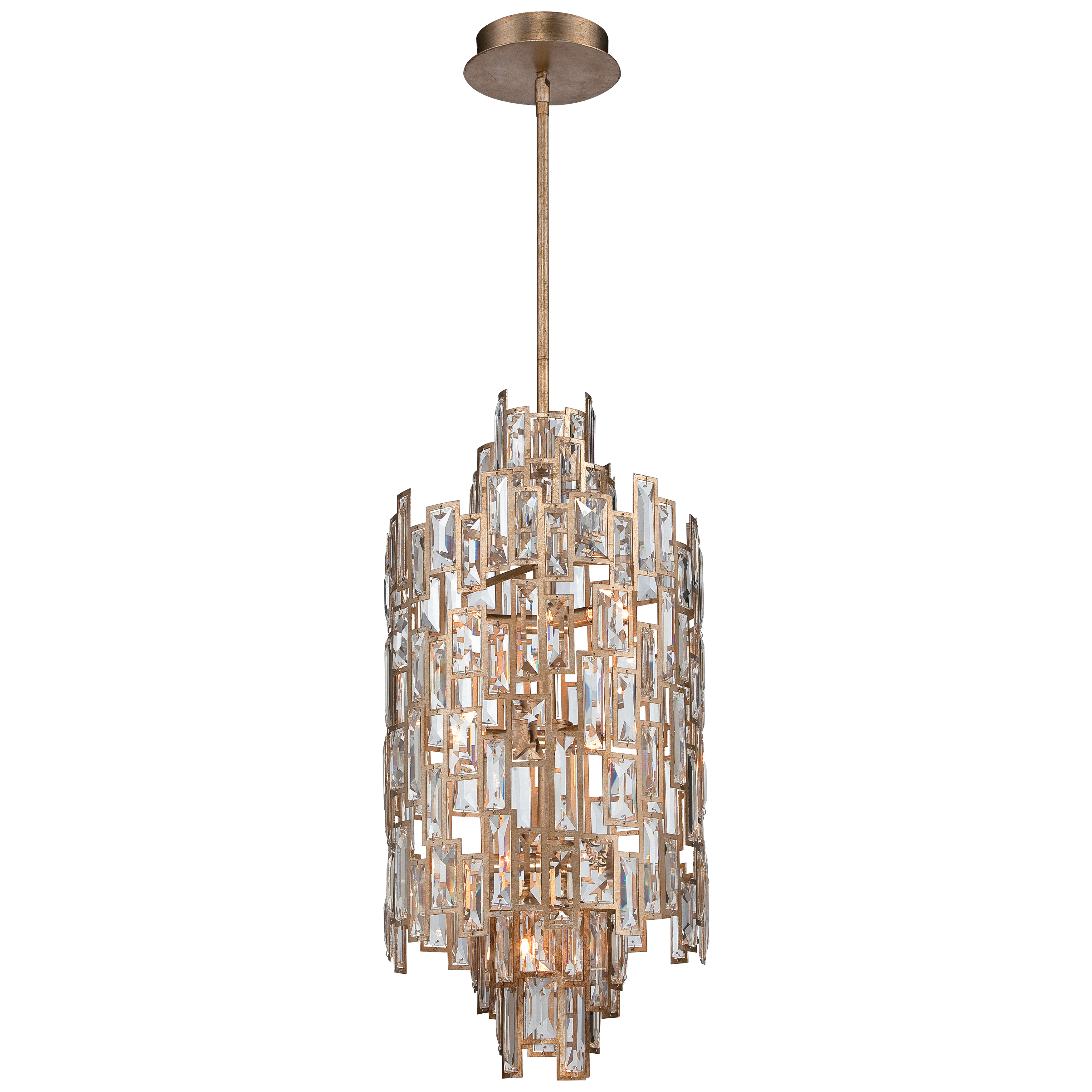 The Bel Mondo pendant combines timeless traditional styling with sparkling crystal accents and a luxurious gold finish. Its compact 14-inch diameter makes it ideal for smaller dining spaces, breakfast nooks, or entryways.