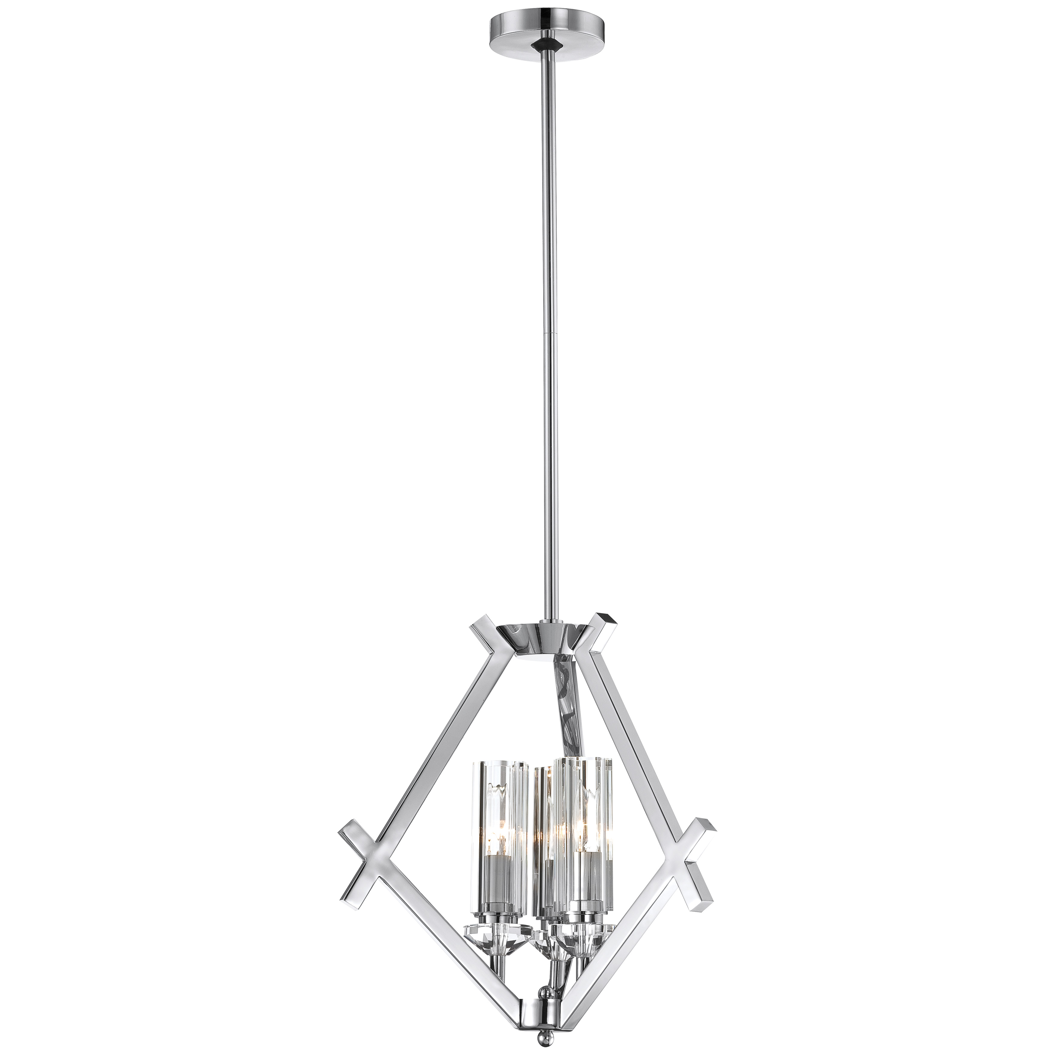 The Fusano mini chandelier combines polished nickel hardware with sparkling Eidolon Krystal shades to create sophisticated illumination. Its compact 17-inch width makes it perfect for smaller dining areas, bedrooms, or entryways.
