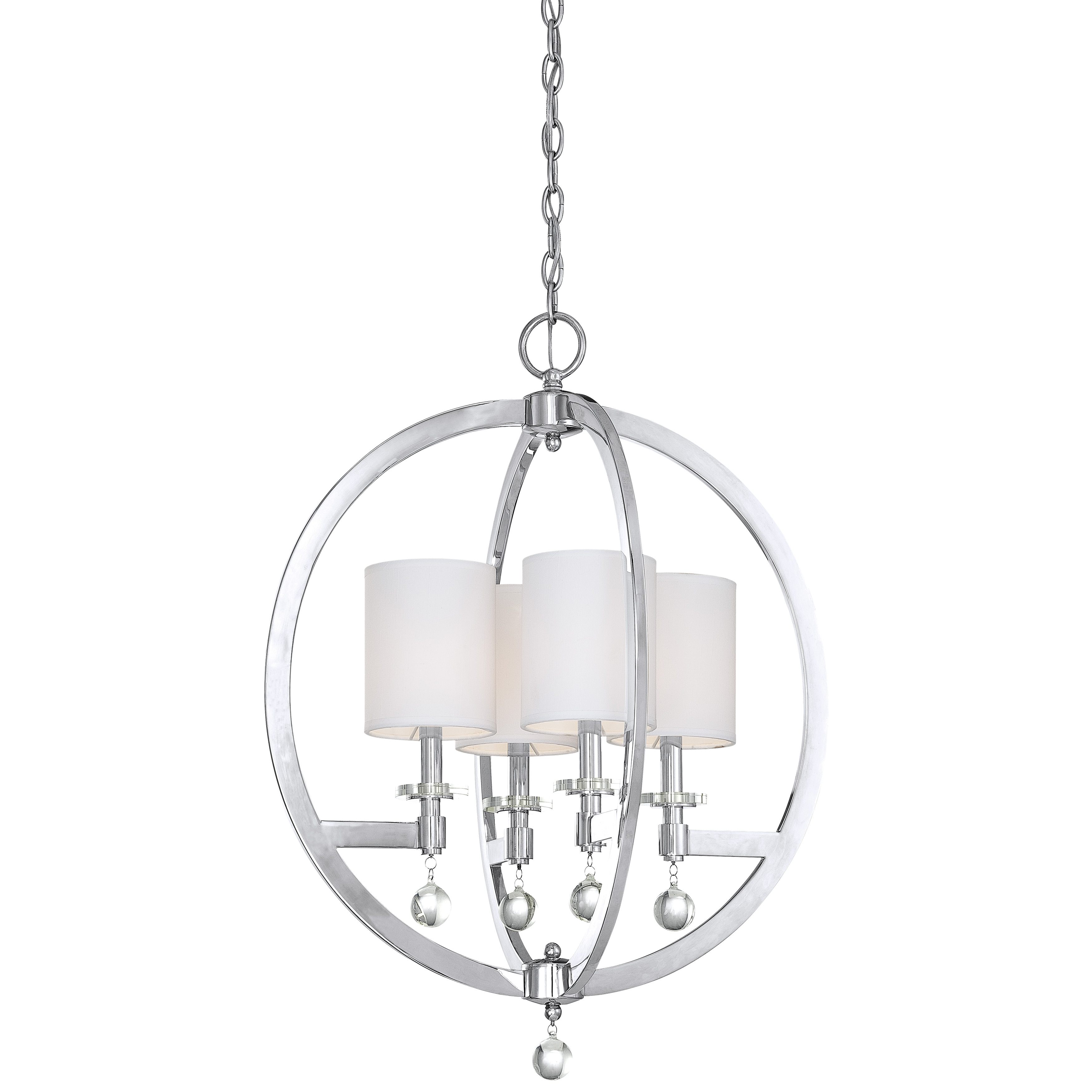 The Chadbourne pendant combines polished nickel hardware with Eidolon Krystal accents and white linen shades for sophisticated versatility. Its 22.5-inch width suits medium spaces while crystal details add upscale appeal.