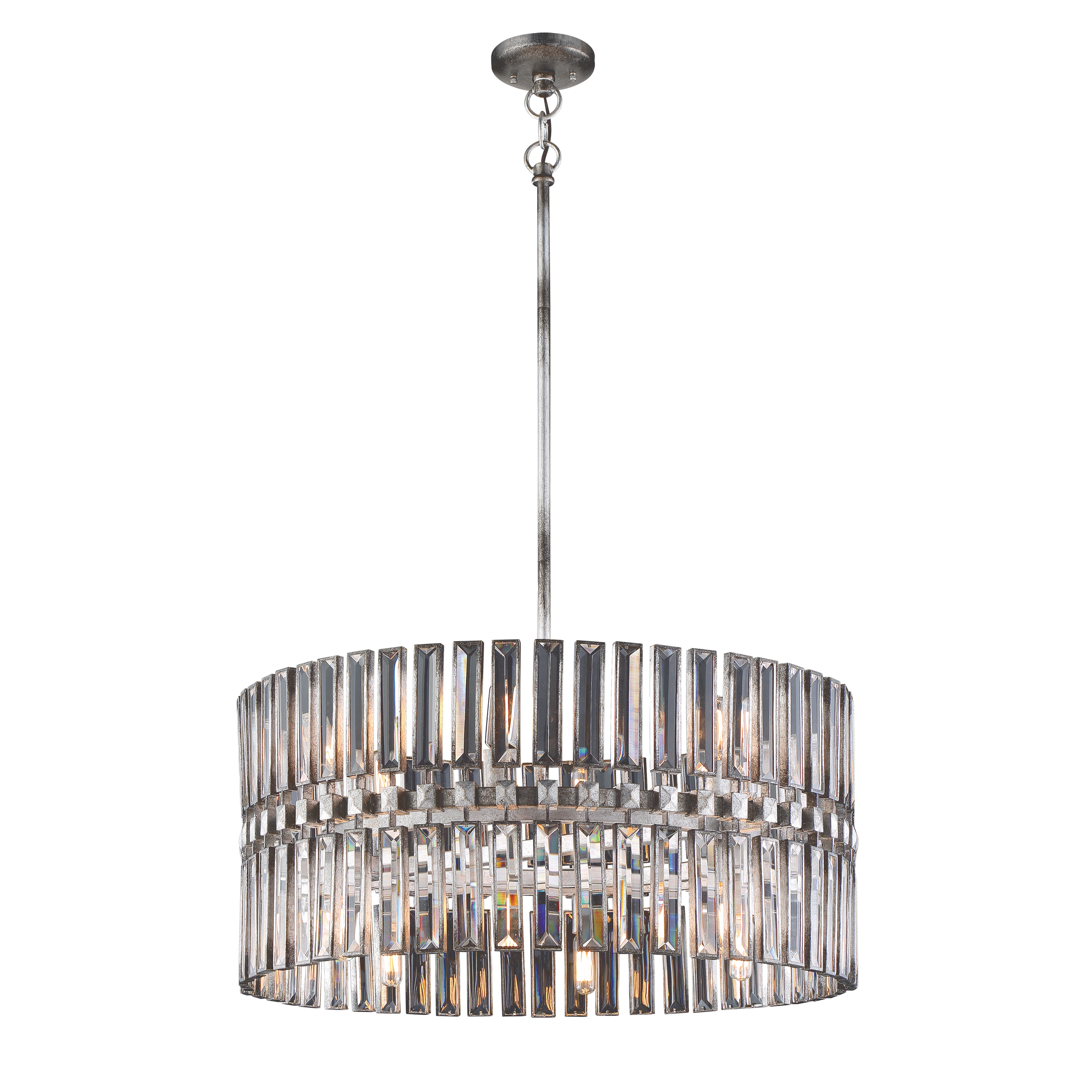 The Belle Aurore combines contemporary design with timeless crystal elegance. Its 12-light configuration and Shadow Silver Leaf finish create dramatic illumination perfect for formal spaces. The generous 26-inch width makes a bold statement.
