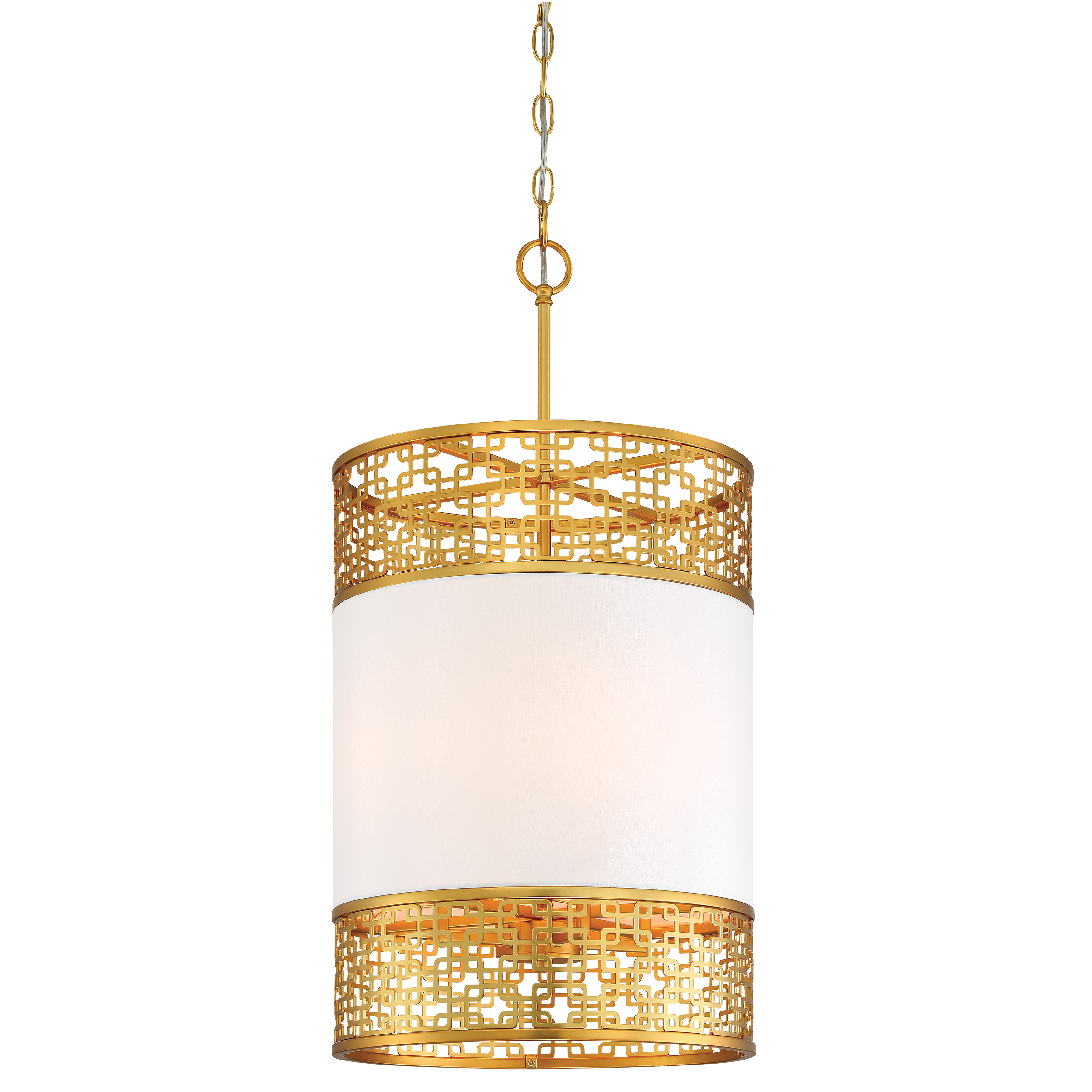 The Blairmoor pendant combines contemporary styling with transitional warmth through its honey gold finish and white silk diffuser. Four candelabra lights provide ample illumination while the compact 14-inch width makes it perfect for smaller dining areas and kitchen islands.