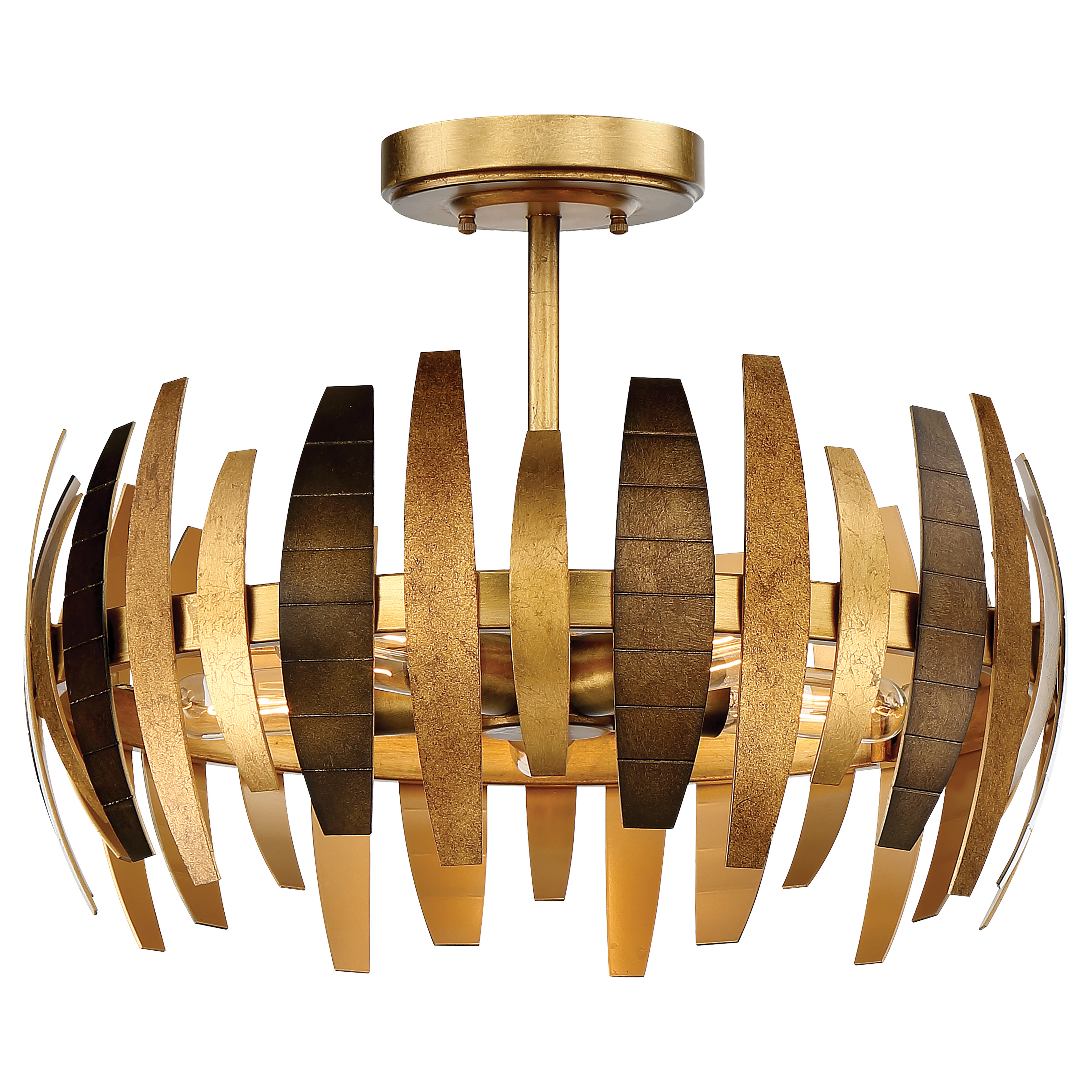 The Manitou semi-flush mount combines transitional elegance with practical functionality. Its 19-inch width and warm Ardor Gold finish make it ideal for smaller spaces needing sophisticated ambient lighting.