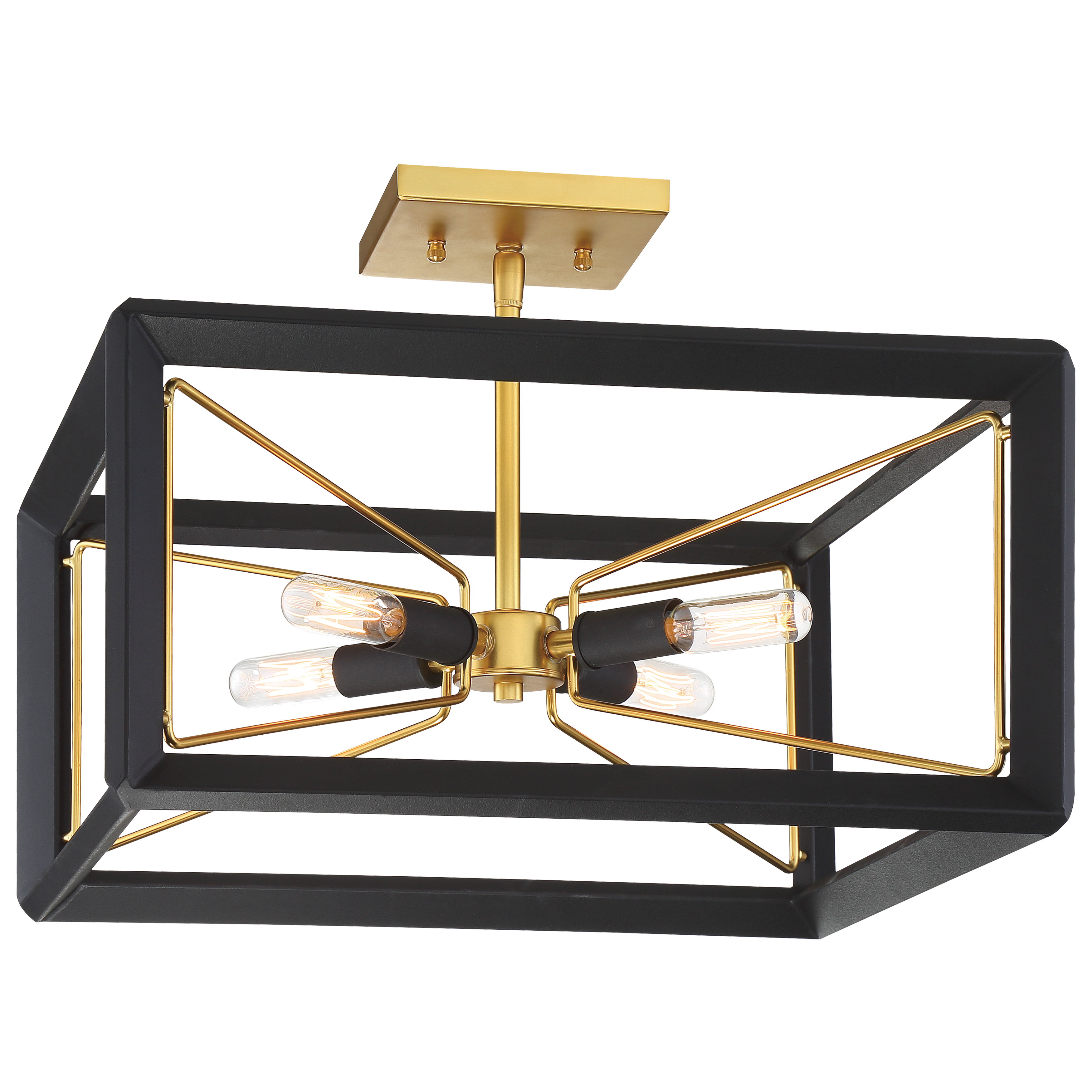 The Sable Point brings contemporary elegance with its sand black finish accented by honey gold details. This 4-light semi-flush mount offers ample illumination in a compact 16.5-inch profile, perfect for rooms with standard ceiling heights.