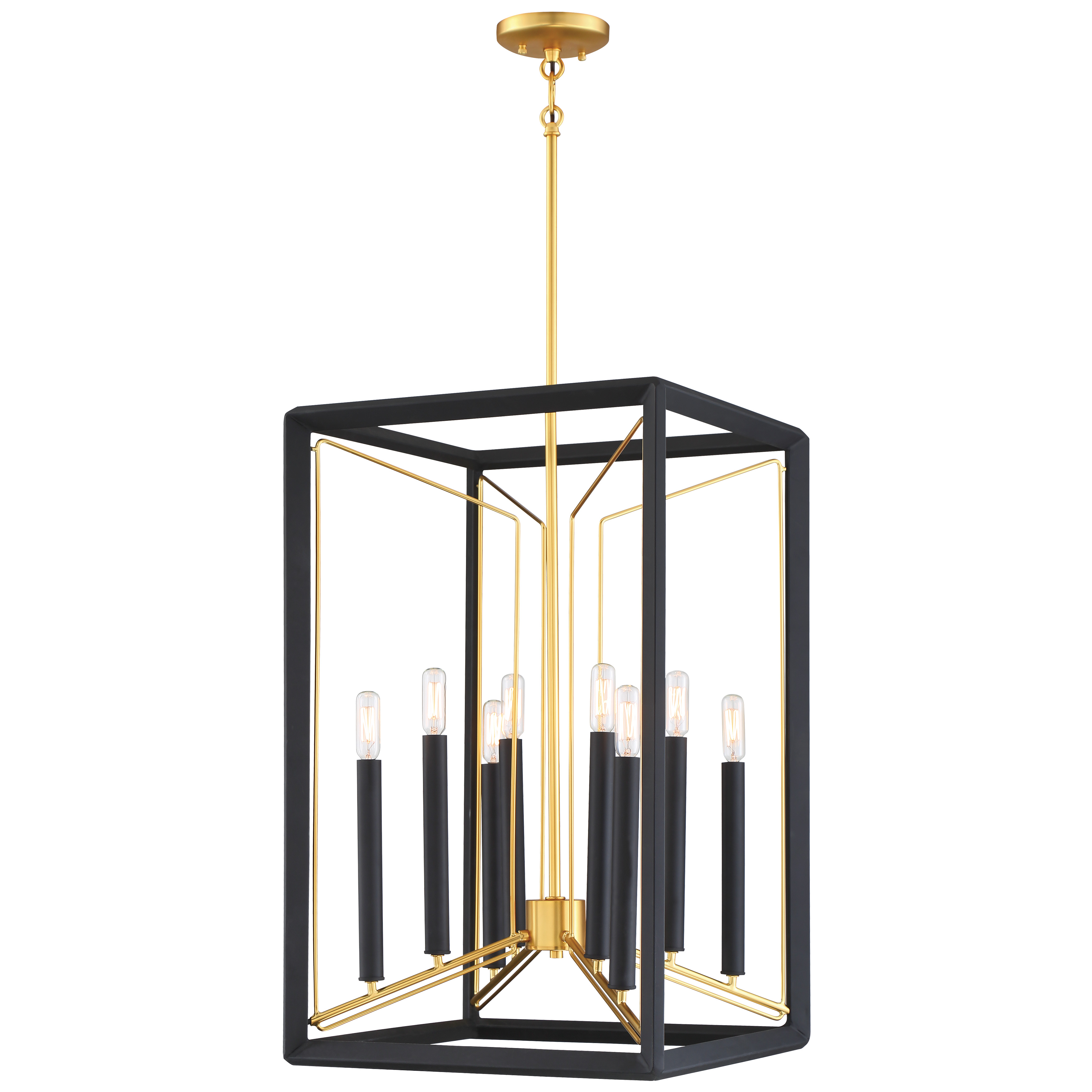 The Sable Point 8-Light Pendant combines modern industrial design with sophisticated metallic finishes. Its Sand Black steel frame with Honey Gold accents creates dramatic visual interest while providing ample illumination.