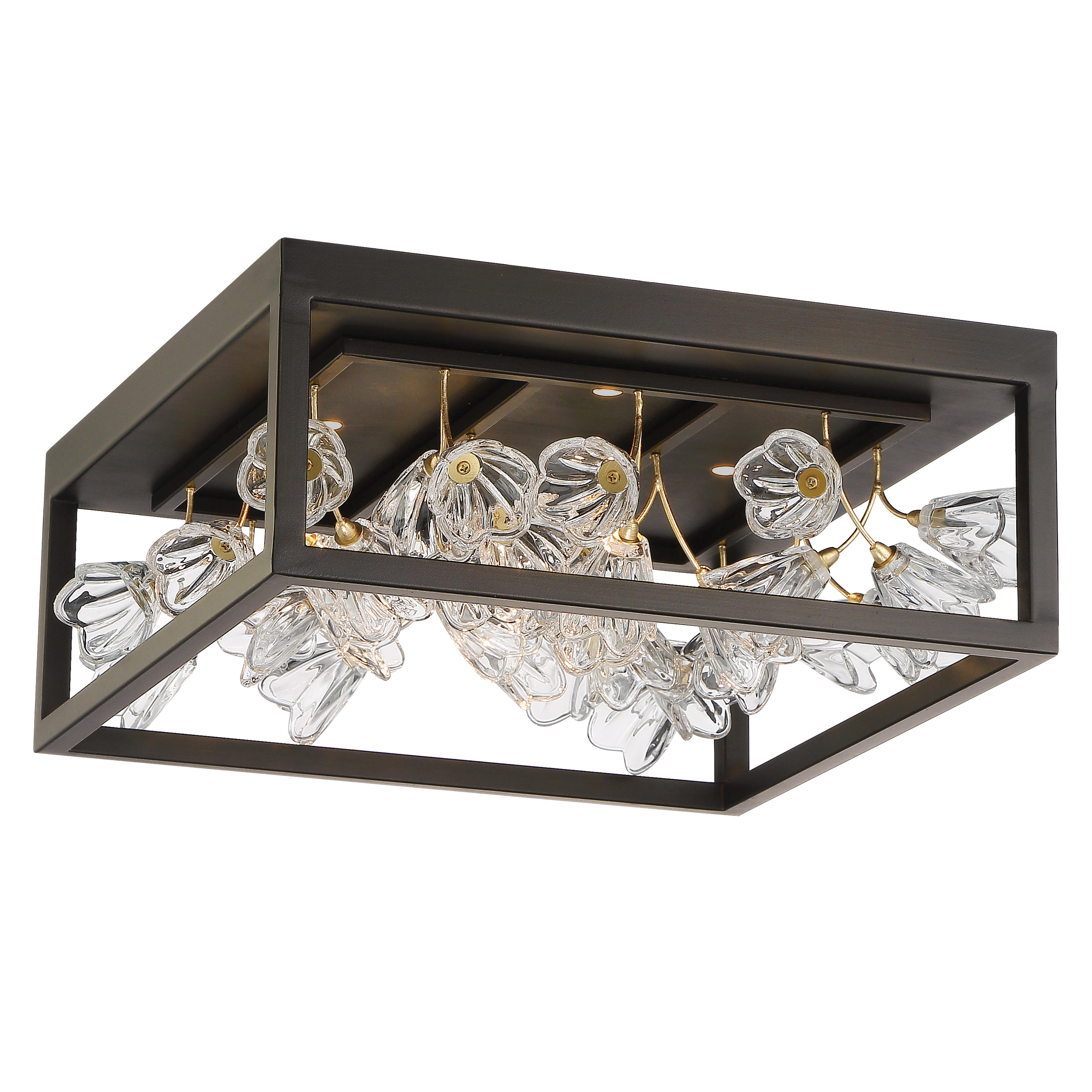 The Maison Des Fleurs combines contemporary LED efficiency with traditional elegance. Its regal bronze and empire gold leaf finish adds sophisticated warmth to any space, while the compact 19-inch profile fits beautifully in smaller rooms.