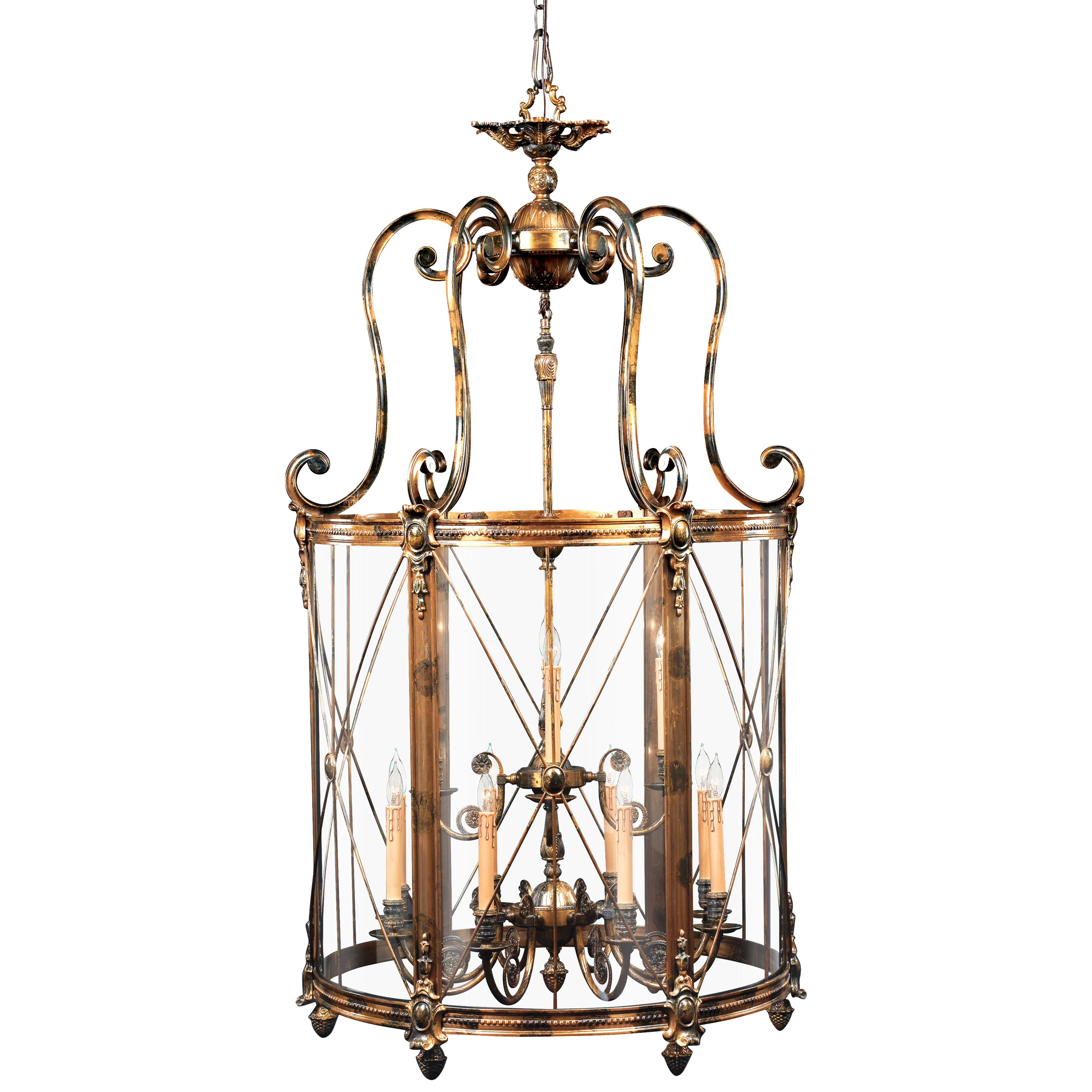 This impressive 12-light foyer pendant combines Old World craftsmanship with transitional elegance. Handcrafted in Italy with brass construction and oxide bronze finish, it creates a stunning focal point in grand entryways and staircases.