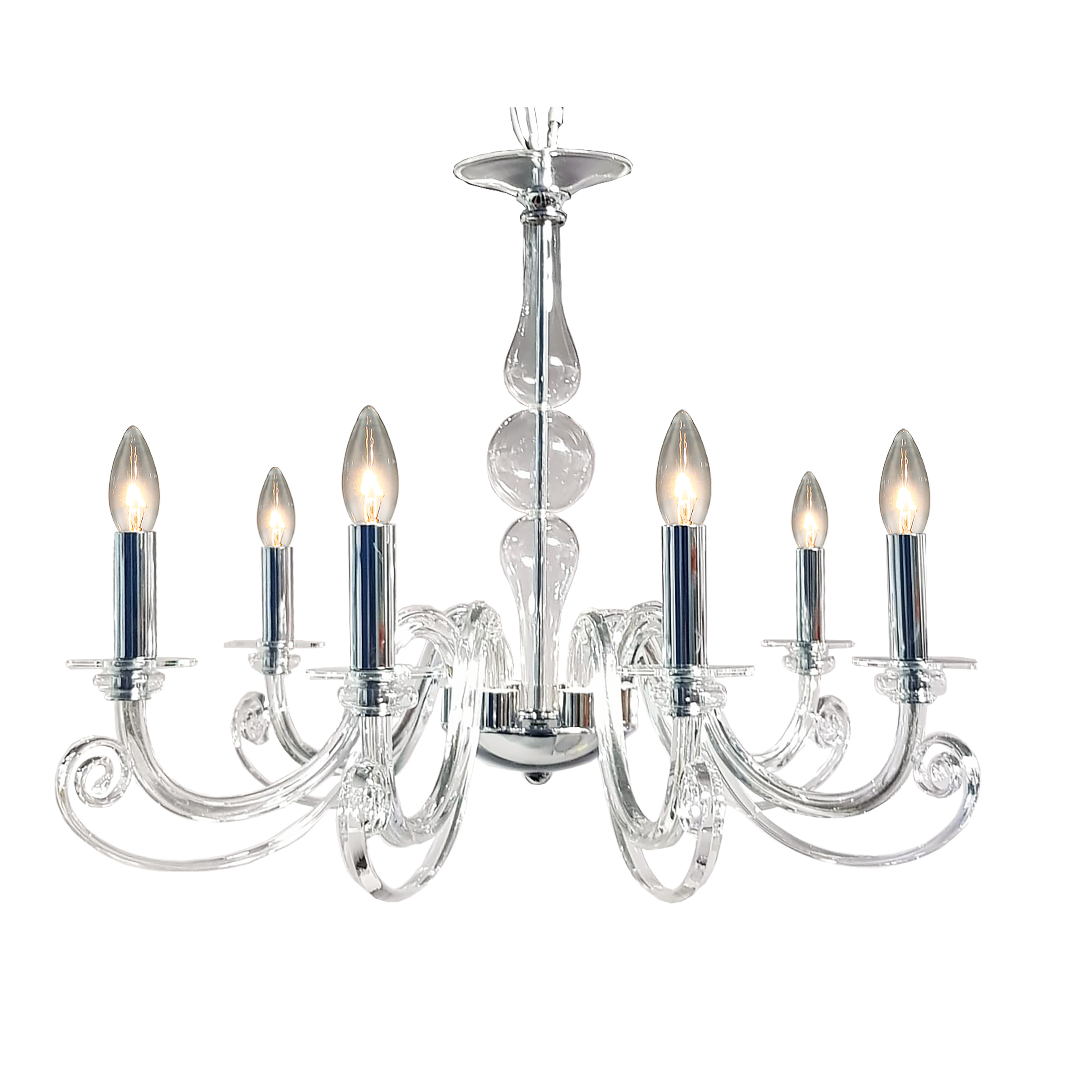 The Eirene 6-Light Chandelier combines traditional elegance with sparkling crystal accents and a refined polished nickel finish. At 27.75 inches wide, it's perfectly sized for medium dining rooms and foyers.