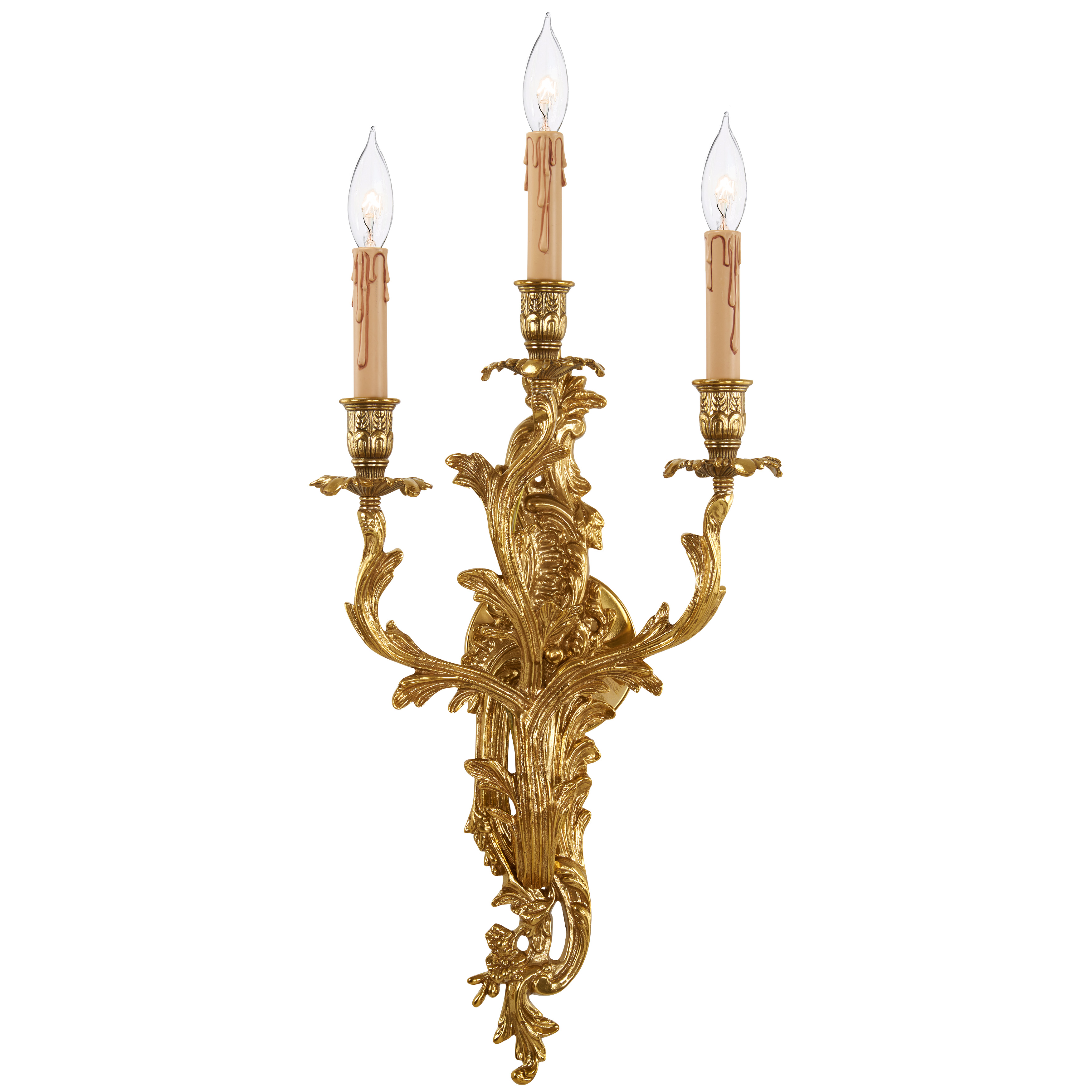 This handcrafted Italian wall sconce brings European elegance to any space with its warm Heirloom Gold finish and classic three-light design. The 26-inch height makes a statement while the transitional style adapts to both traditional and contemporary interiors.