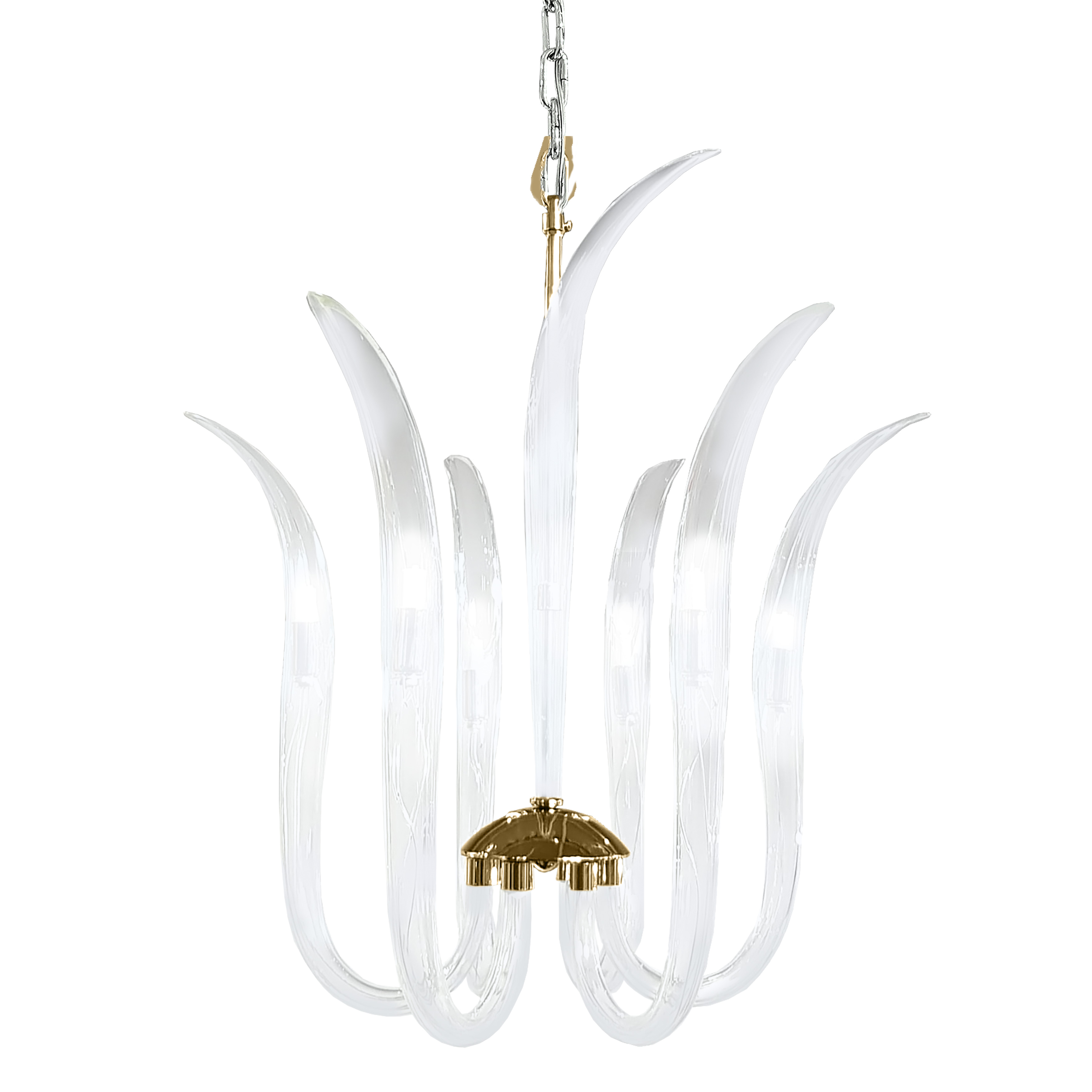 The Cisne 6-Light Pendant combines frosted crystal glass with polished nickel for a refined contemporary look. Its 25-inch width makes it perfect for medium-sized dining rooms and kitchen islands, delivering both ambient and decorative lighting.