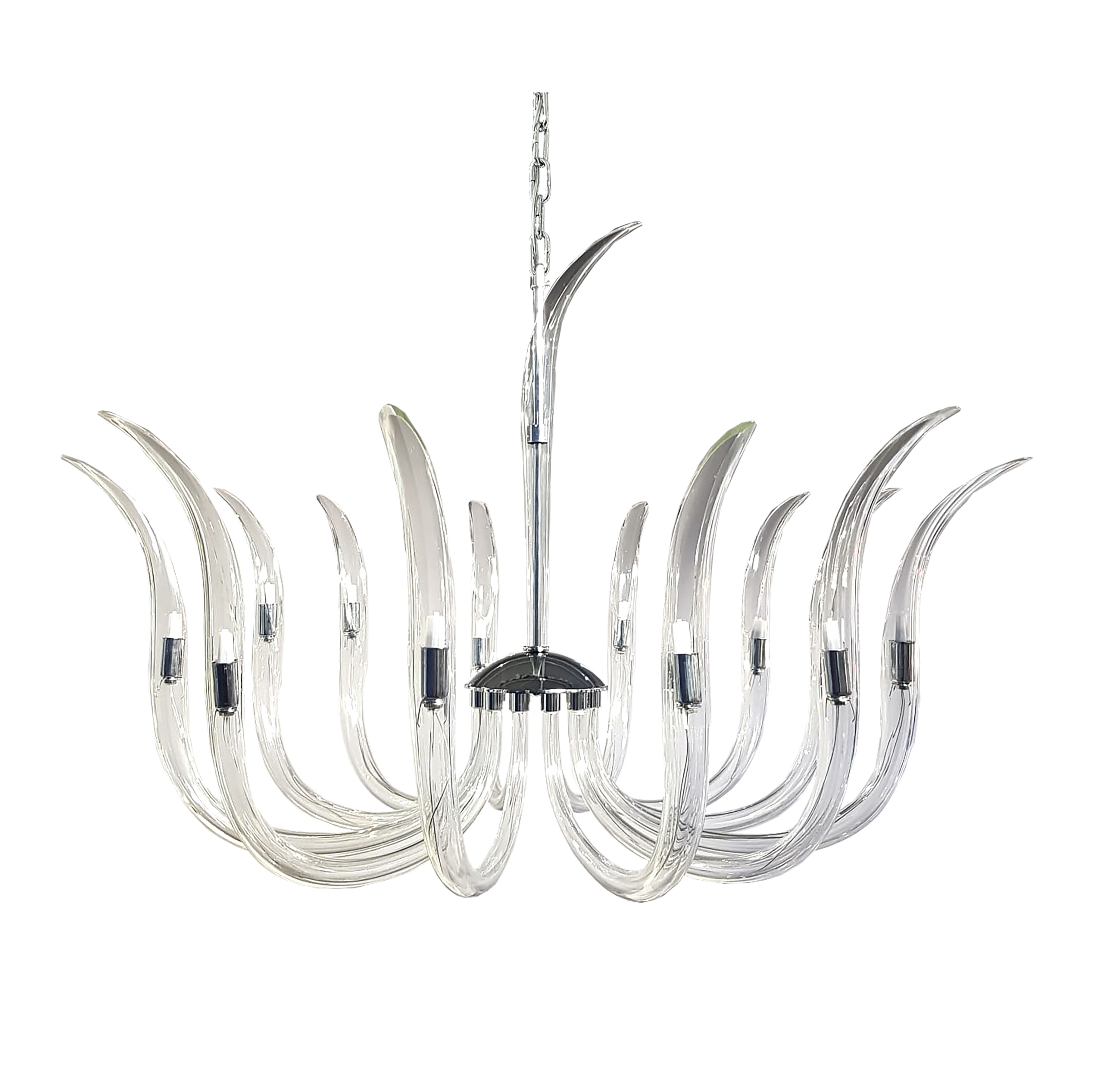 The Cisne 12-light pendant combines contemporary design with timeless crystal elegance. Its 41-inch width and polished nickel finish create a sophisticated focal point perfect for formal dining rooms and grand entryways.