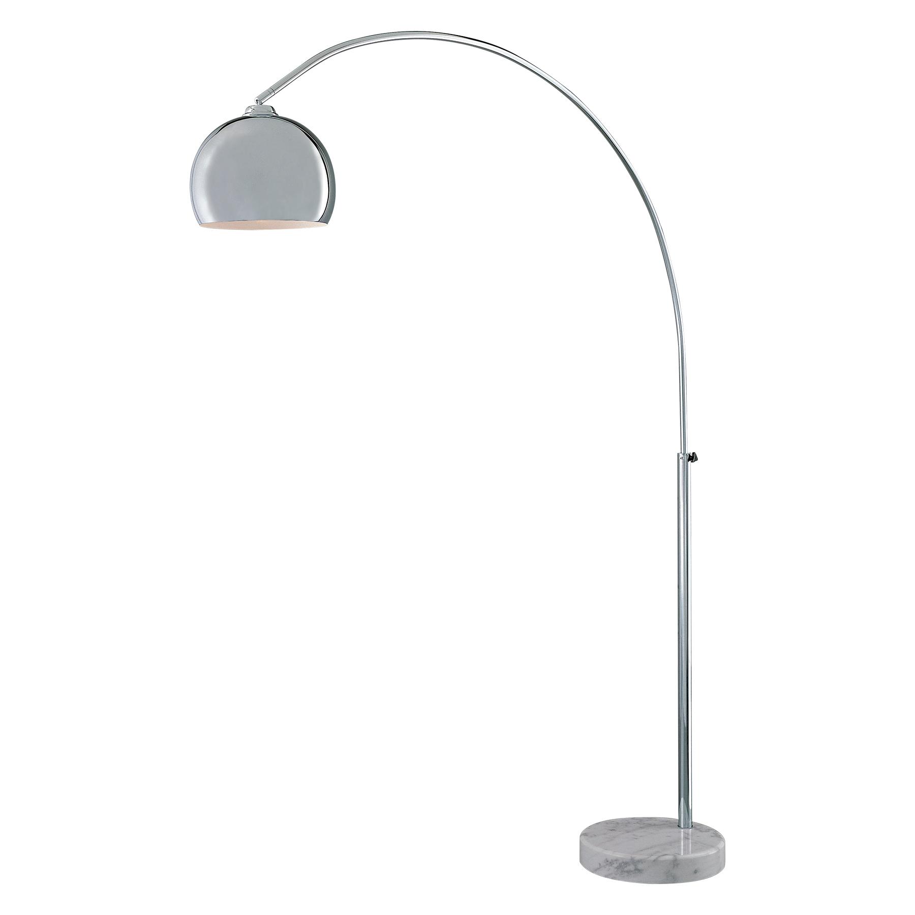 This sophisticated arc floor lamp combines timeless transitional design with modern functionality. The substantial white marble base provides stability while the chrome finish adds refined elegance to any space.