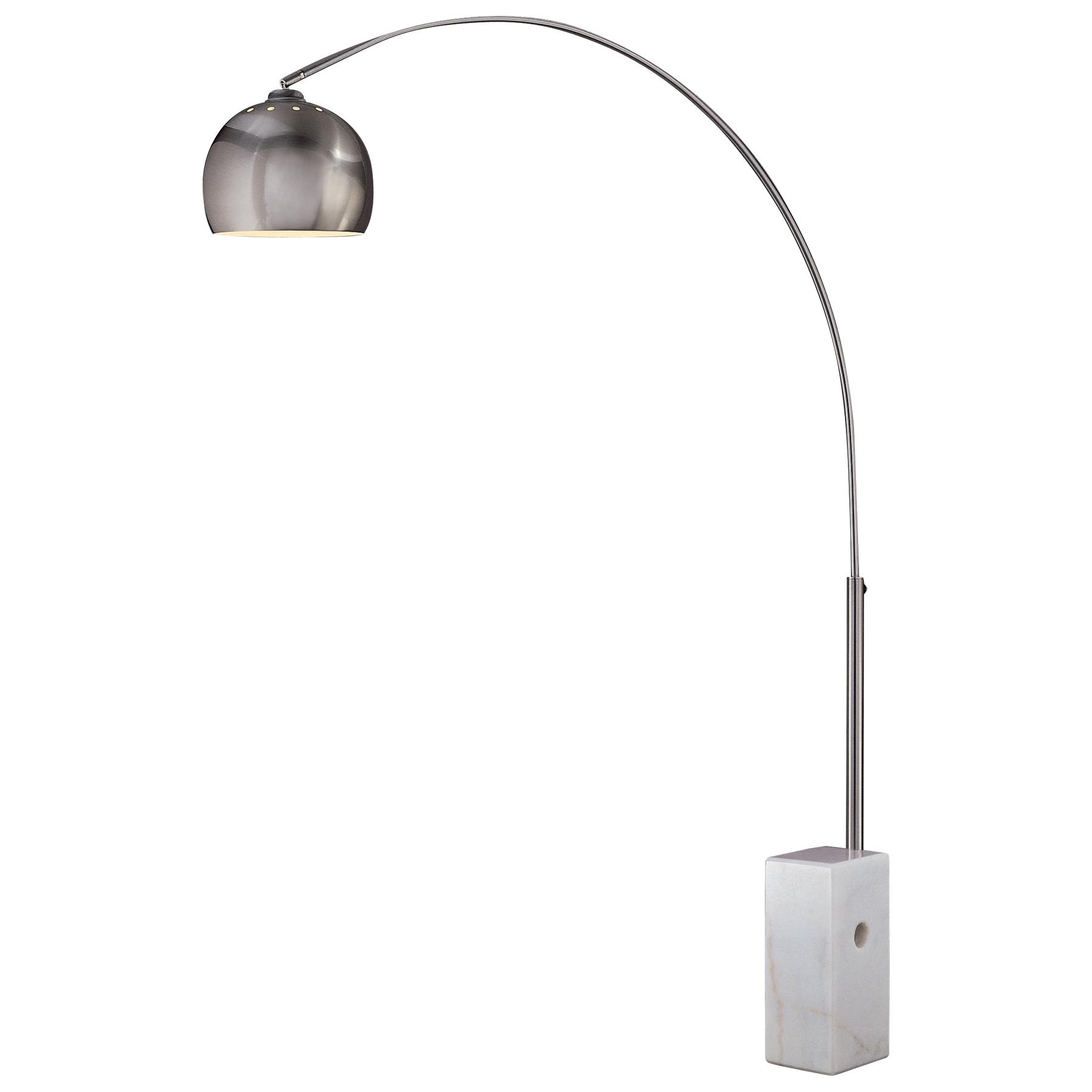 This sophisticated arc floor lamp combines brushed nickel finish with a white marble base, offering both style and function. The 62-inch reach provides excellent task lighting over seating areas without requiring ceiling installation.