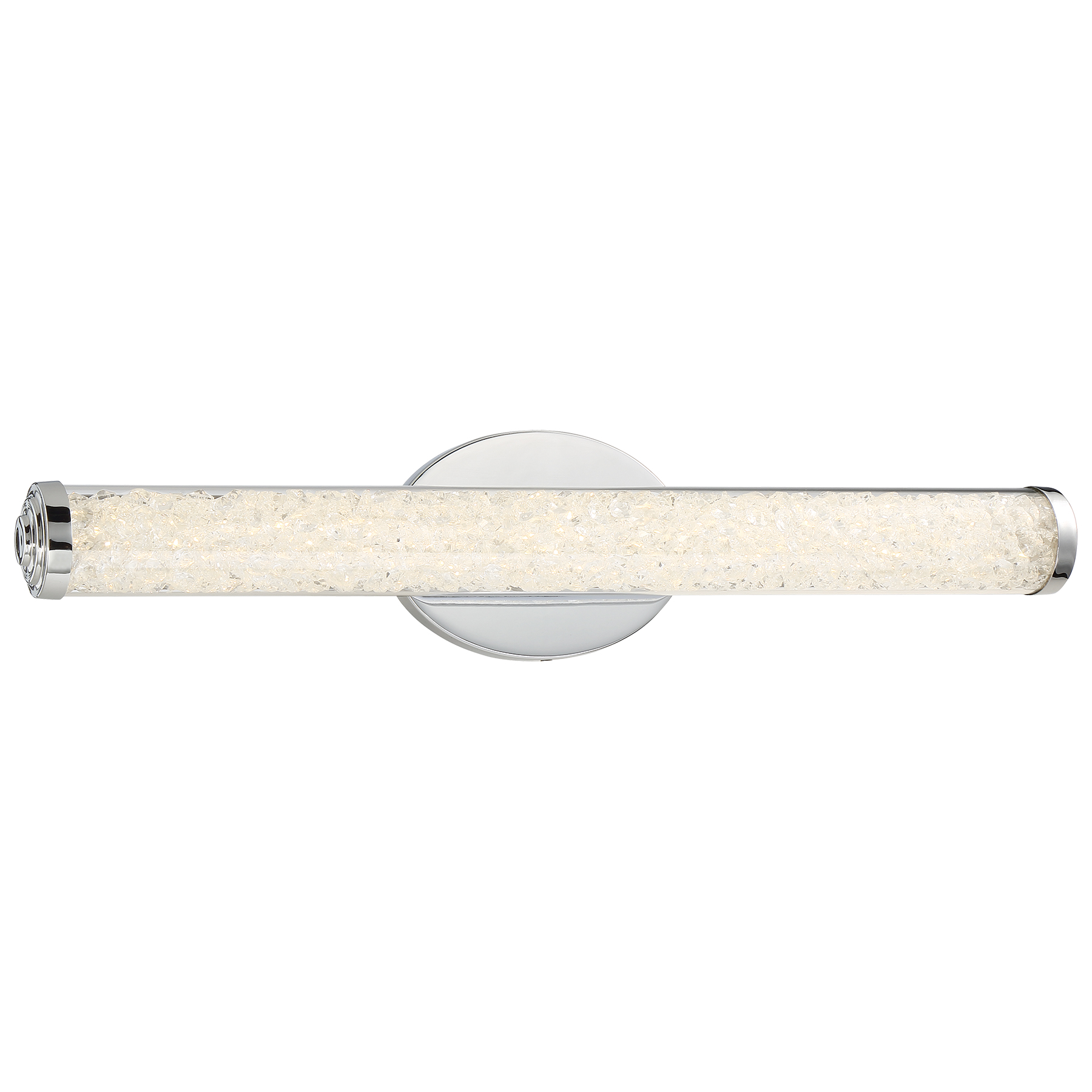 The Diamonds LED Bath Light combines transitional elegance with modern LED efficiency. Its 24-inch chrome frame features clear glass and crystal accents that create beautiful light dispersion, while the integrated LED delivers 1896 lumens with exceptional 92 CRI for accurate color rendering. ADA compliant and dimmable for versatile lighting control.