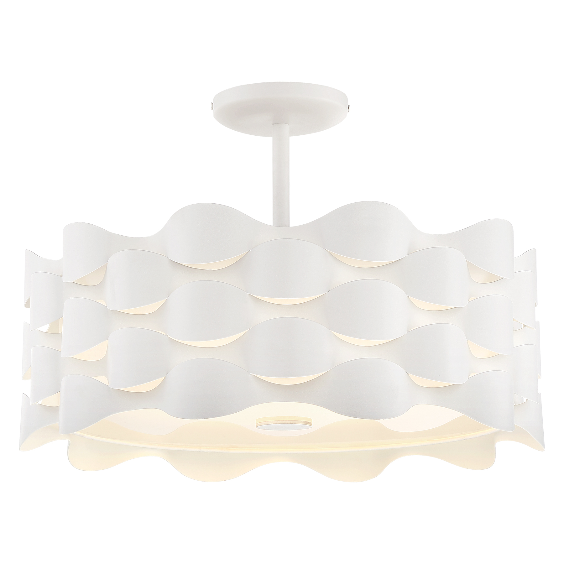 The Coastal Current semi-flush mount brings relaxed coastal style with its sand white finish and layered fabric-and-glass shade design. High-CRI LED delivers warm, natural light ideal for bedrooms and hallways.