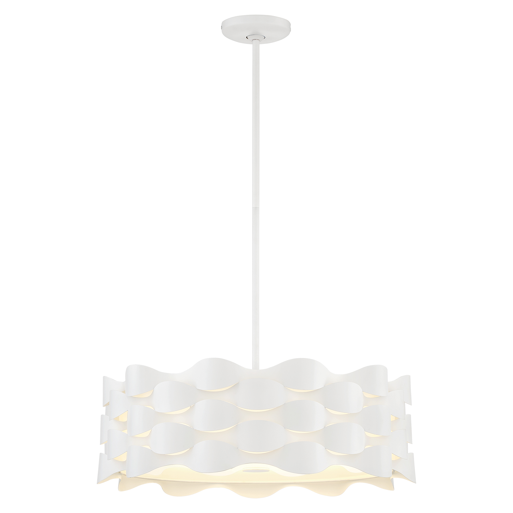 The Coastal Current pendant combines beach-inspired aesthetics with modern LED efficiency. Its layered shade design—metal exterior, white linen interior, and etched glass diffuser—creates warm, diffused illumination perfect for casual dining spaces.