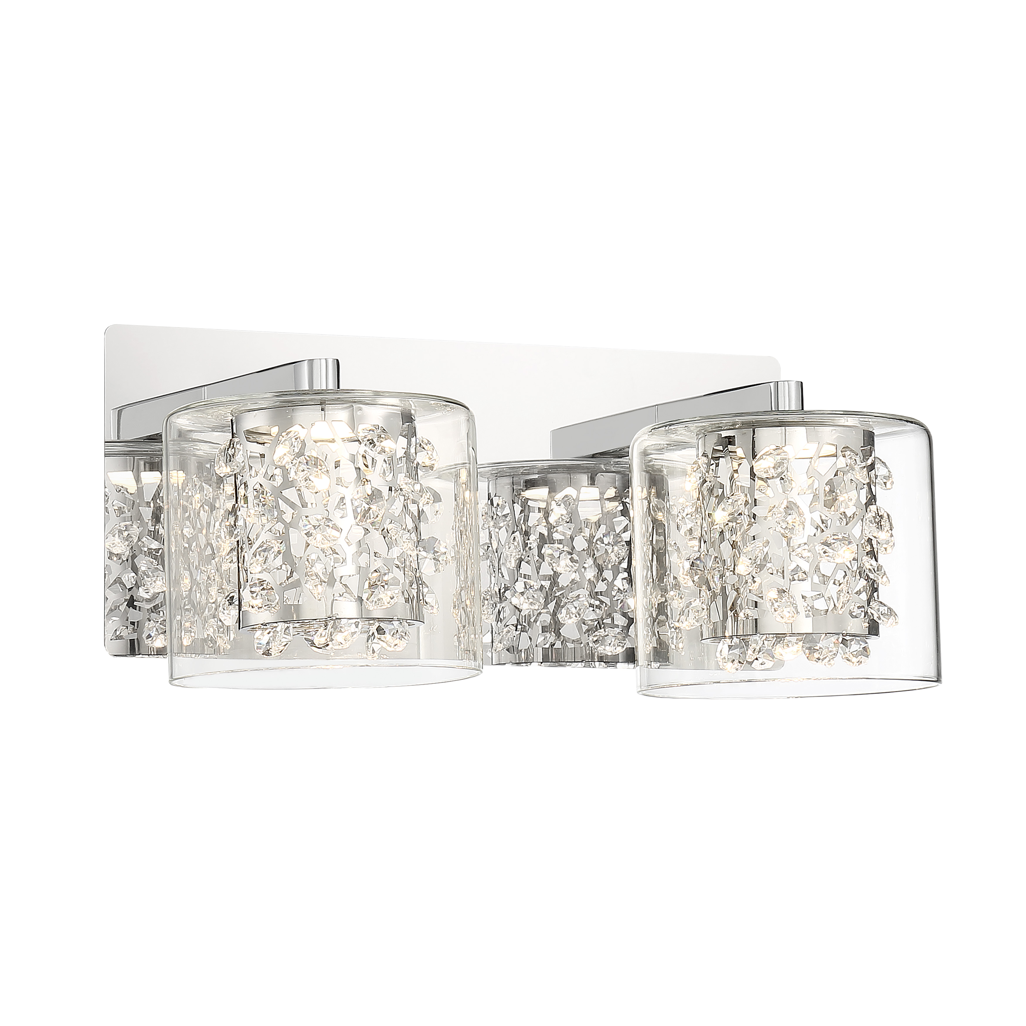 The Wild Gems 2-Light LED Bath combines contemporary chrome styling with sparkling crystal accents for sophisticated bathroom illumination. Integrated LED technology delivers 860 lumens with exceptional 93 CRI color rendering.