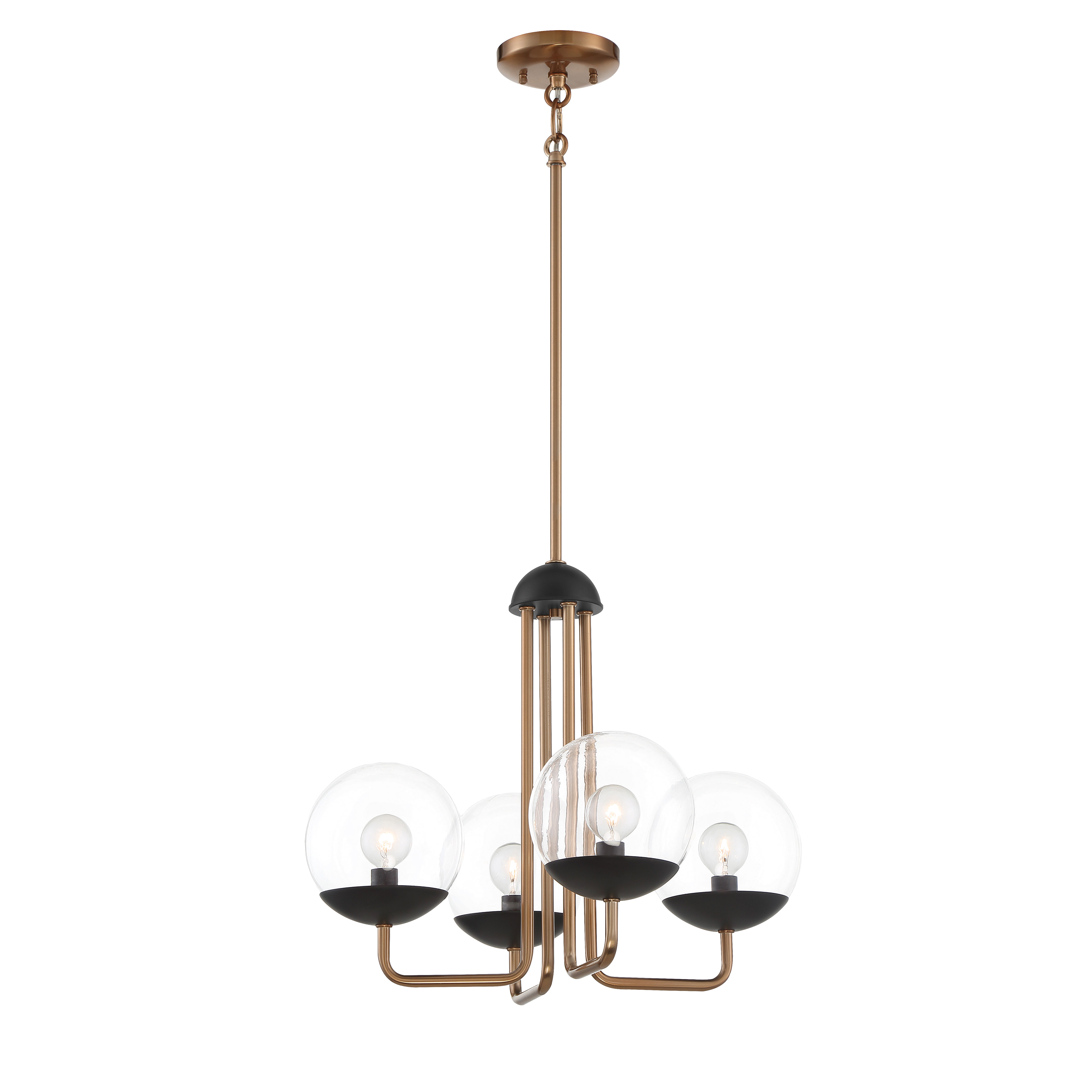 The Outer Limits chandelier blends painted bronze with brushed brass accents for a sophisticated transitional look. Its compact 19-inch width makes it perfect for smaller dining spaces, breakfast nooks, or bedrooms.