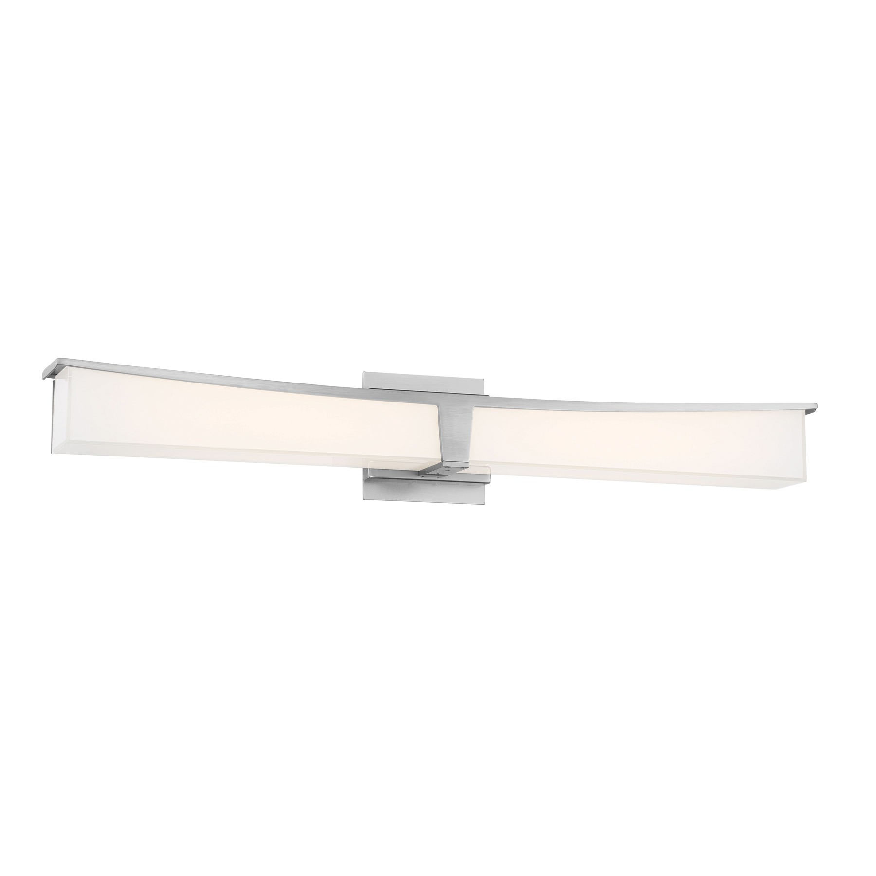 The Plane LED Bath Bar delivers exceptional illumination with 3,140 lumens and a 94 CRI for true color rendering. Its 30-inch width provides even lighting across vanities, while the brushed nickel finish and clean lines complement modern bathrooms.