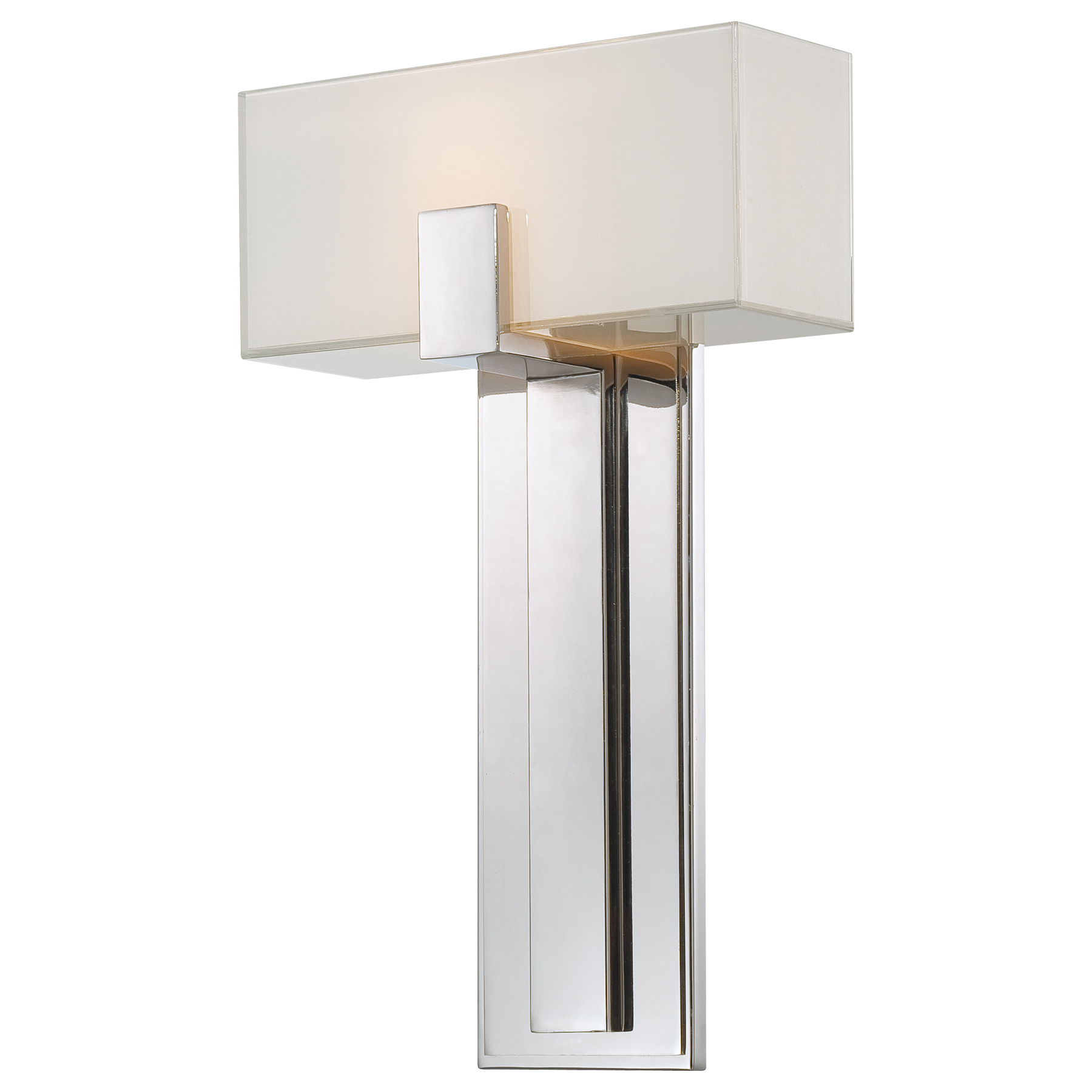 This elegant wall sconce combines transitional styling with modern functionality. The mitered glass shade with white interior provides soft, diffused light while the polished nickel finish adds refined sophistication.