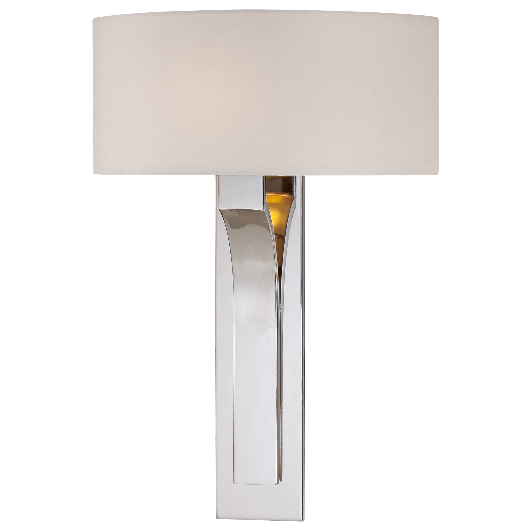 This polished nickel wall sconce combines timeless elegance with practical functionality. The white fabric shade provides soft, diffused lighting while the ADA-compliant design makes it ideal for accessible spaces.