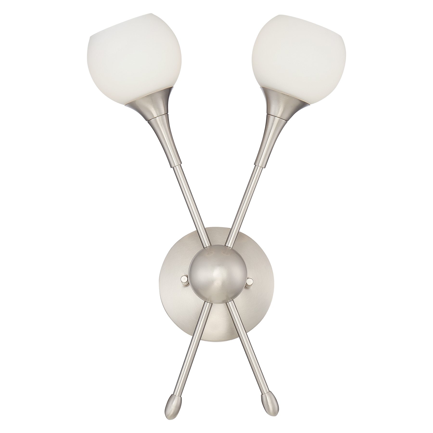 The Pontil wall sconce combines brushed nickel hardware with etched opal glass for a refined, versatile look. Its dual G9 bulbs provide ample illumination while the etched glass softens the light beautifully.