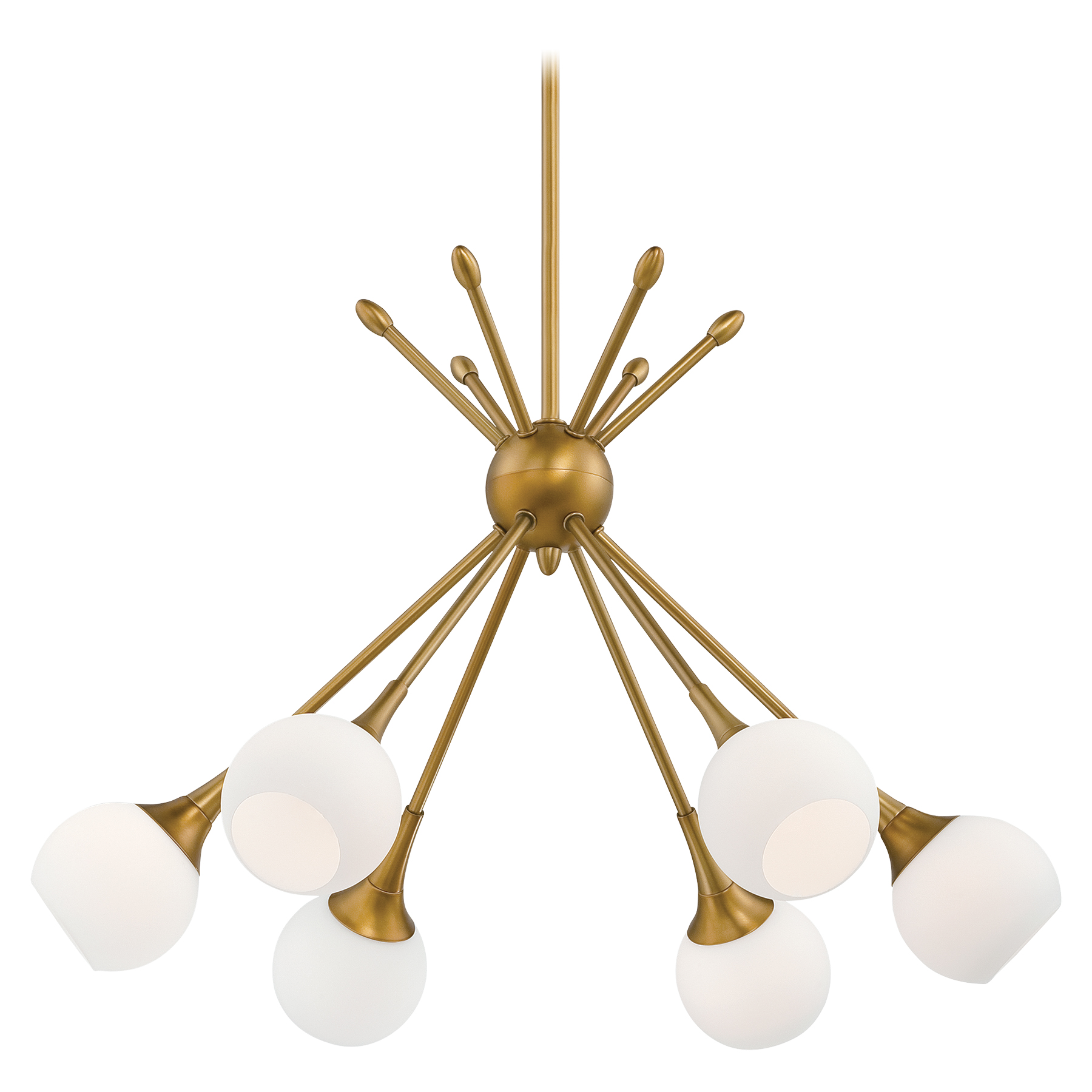 The Pontil 6-Light Chandelier combines transitional elegance with modern functionality. Its honey gold finish and etched opal glass shades create a warm, inviting glow perfect for dining spaces and entryways.