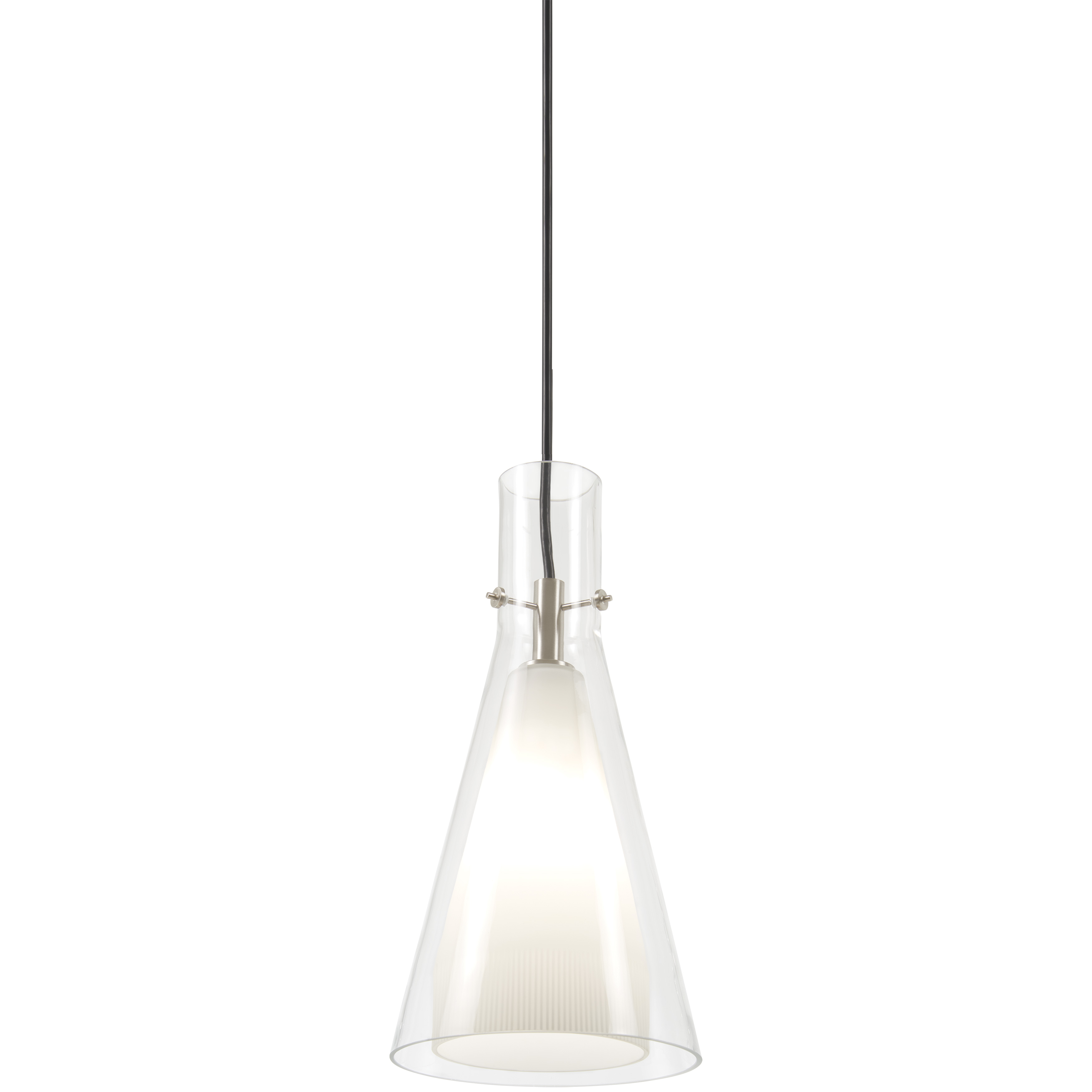 The Taper pendant combines classic etched opal glass with brushed nickel for a versatile look. Its compact 7-inch width makes it ideal for smaller areas or multiples over islands. Dimmable functionality adds ambiance control.