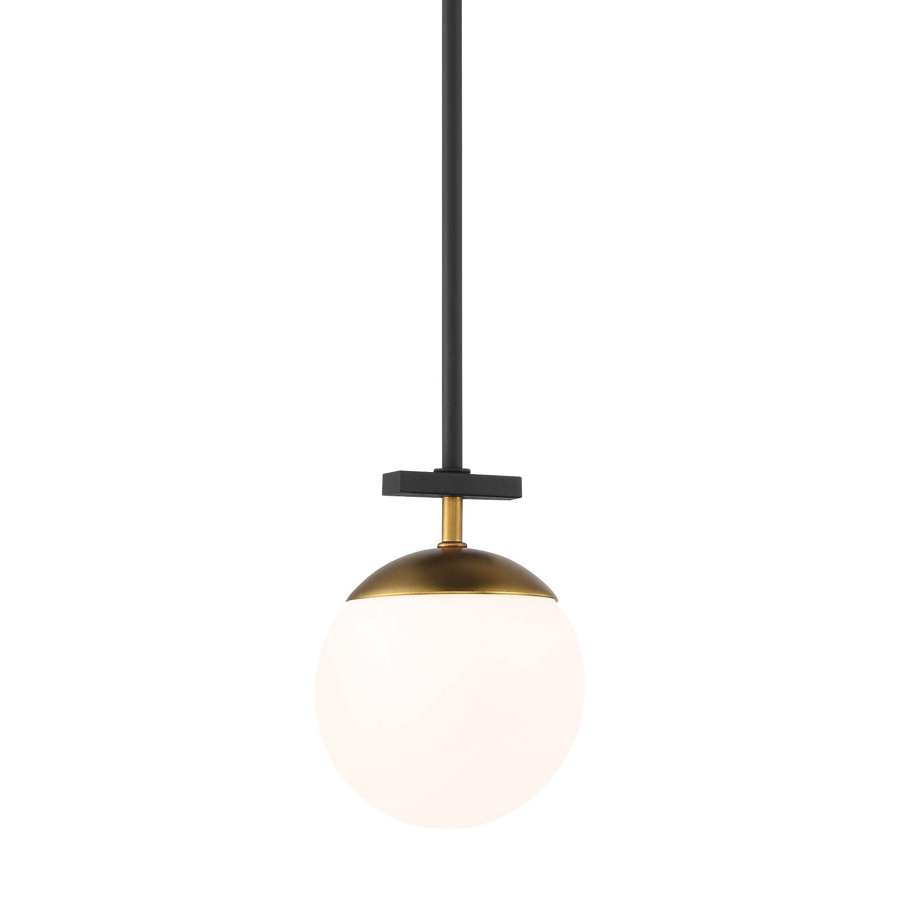 The Alluria mini pendant combines weathered coal finish with autumn gold accents for a sophisticated contemporary look. Its compact 6-inch width and etched opal glass shade make it perfect for task lighting or clustered installations.