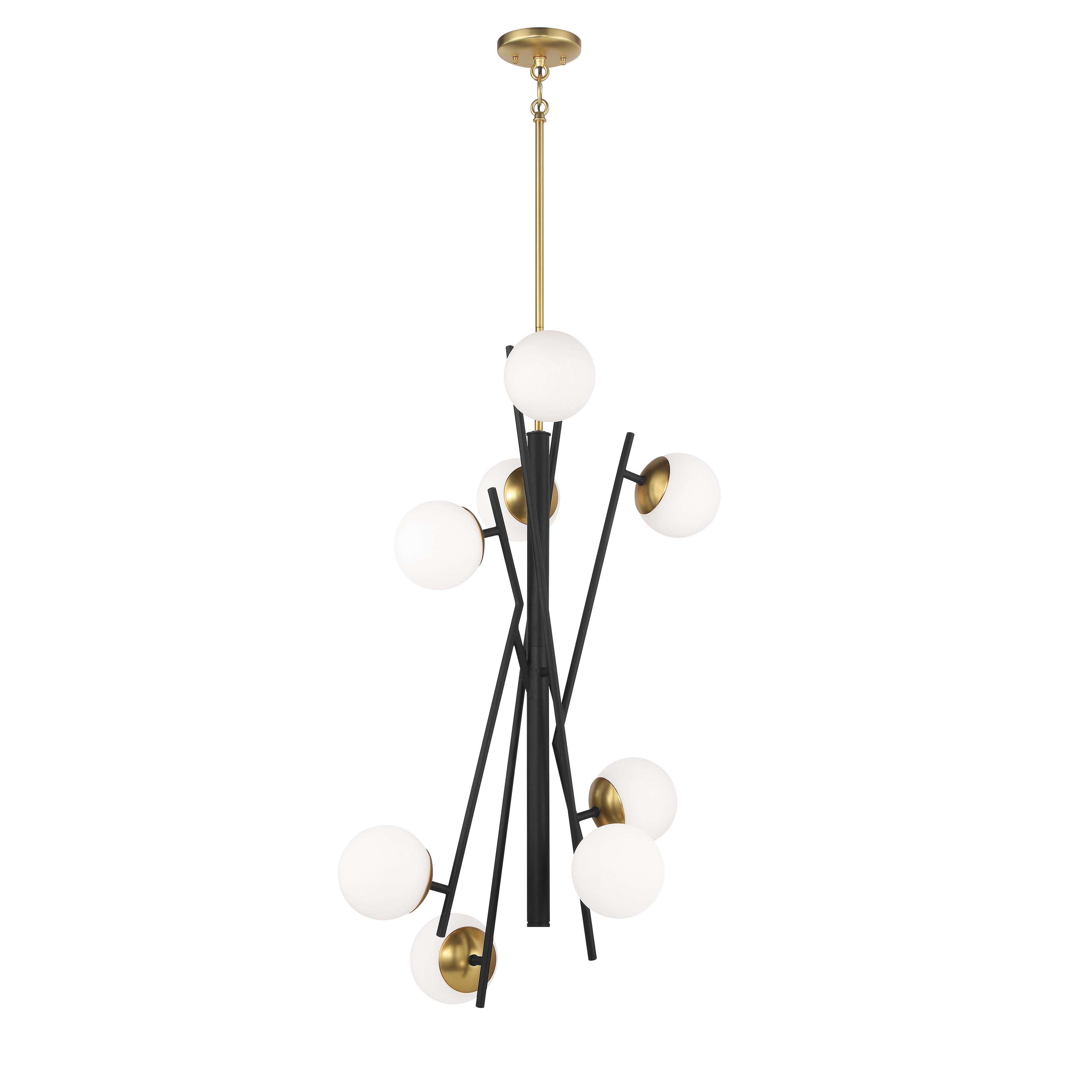 The Alluria 8-Light Foyer Chandelier combines weathered black finish with autumn gold accents for sophisticated two-tone appeal. Etched opal glass shades provide warm, diffused illumination perfect for entryways and dining spaces.
