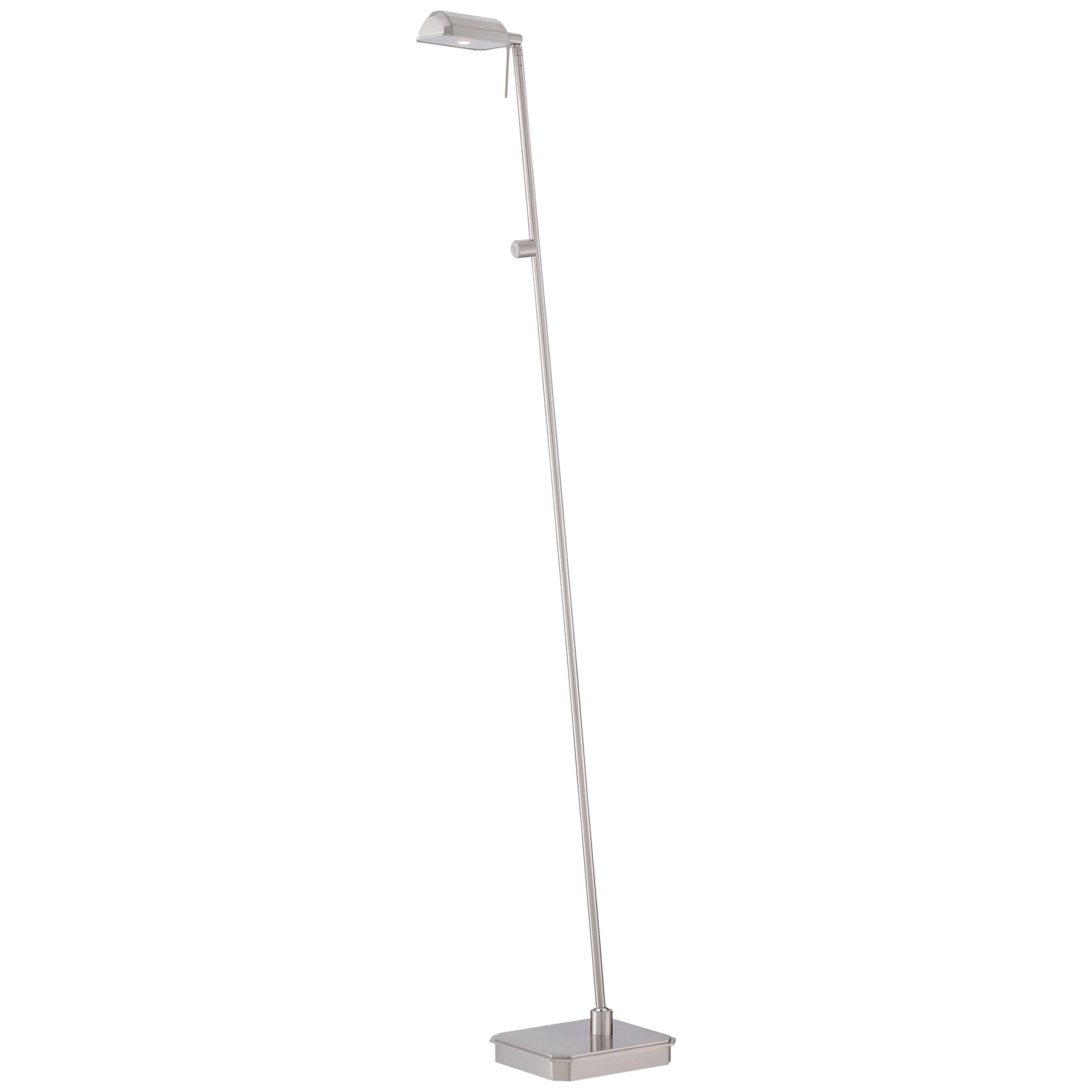 This contemporary floor lamp delivers focused LED illumination perfect for reading and task work. The brushed nickel finish and compact footprint make it ideal for tight spaces while the integrated LED provides energy-efficient, dimmable light.