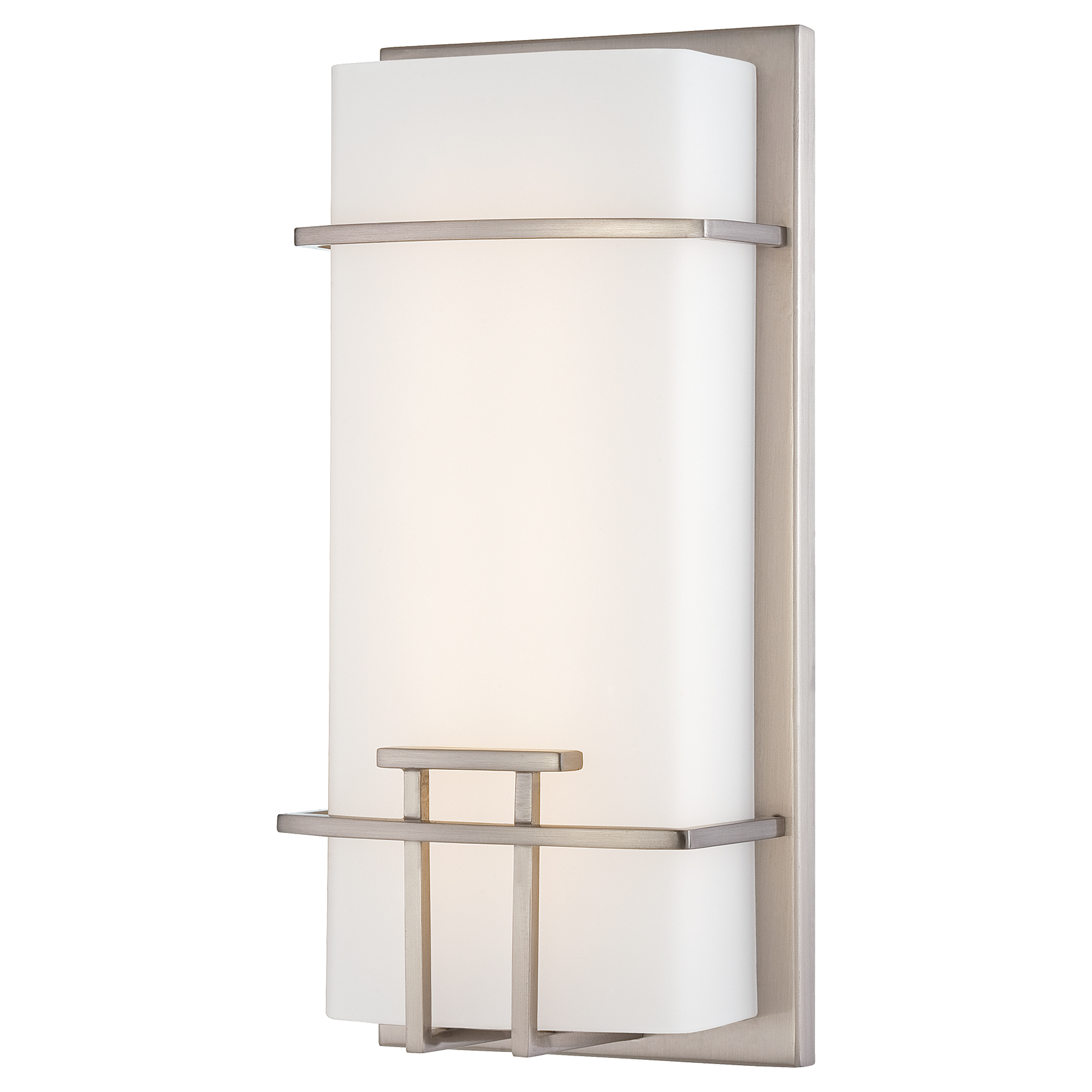 This transitional LED wall sconce combines brushed nickel elegance with practical ADA compliance. The etched opal glass diffuses 1653 lumens of high-CRI light for excellent color rendering, while dimmable functionality offers versatility.