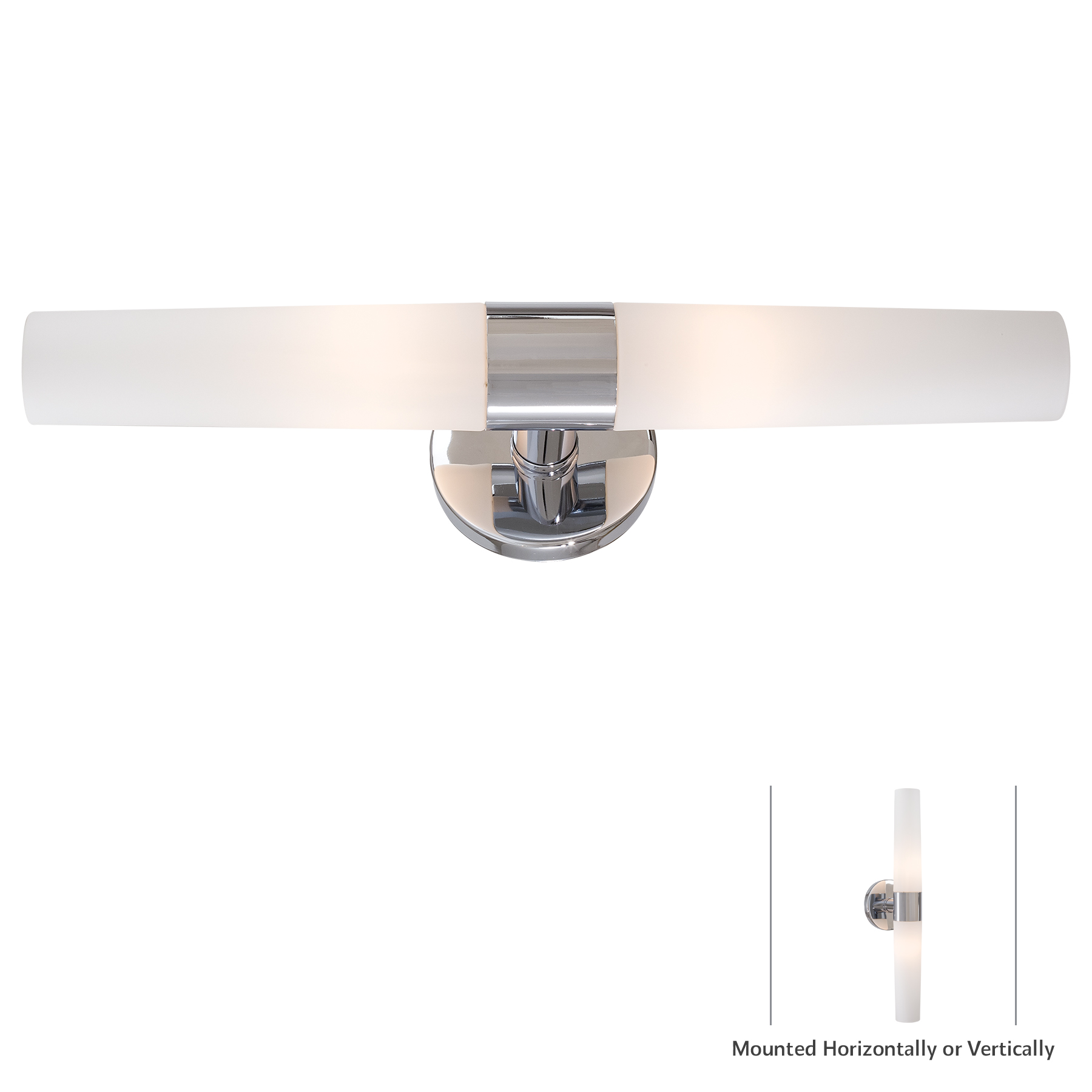 The Saber 2-Light Bath offers a sleek transitional design with polished chrome finish and etched opal glass shades. At 20 inches wide, it's ideal for smaller vanities and powder rooms, providing even illumination with dimmable functionality.