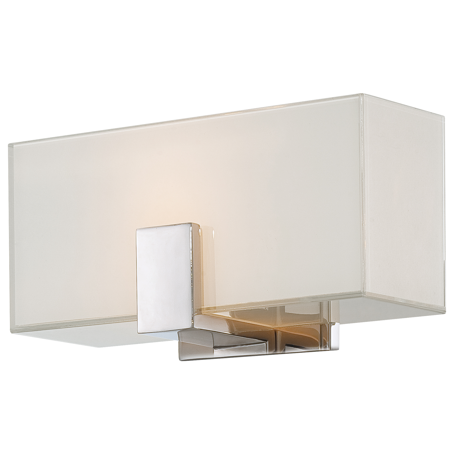 This compact wall sconce combines polished nickel elegance with practical ADA compliance. The mitered glass shade with white interior provides soft, diffused light ideal for vanity areas and hallways.