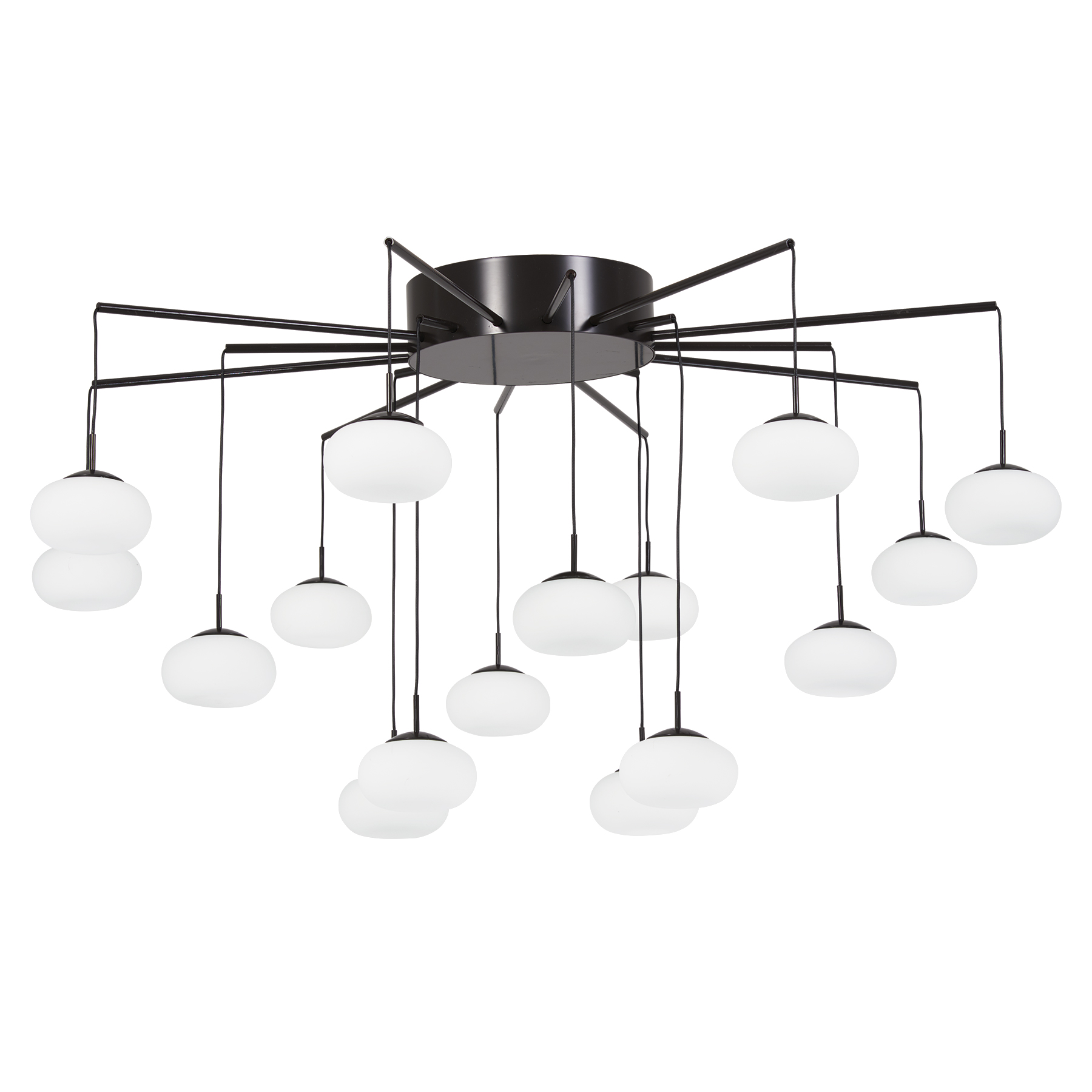 The George's Web Chandelier combines modern geometric design with warm metallic tones. Its 33.5-inch span and convertible semi-flush capability make it versatile for various ceiling heights. High-output LED delivers 3130 lumens with excellent color rendering.